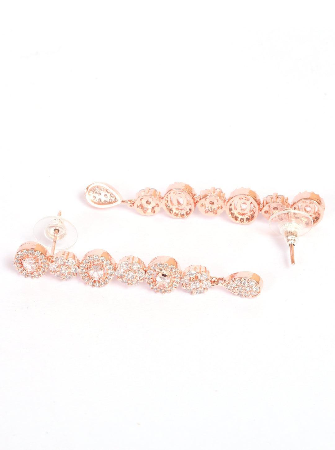 Premium Rose Gold Plated with sparkling White CZ stones designer Necklace Set 8949N - Griiham