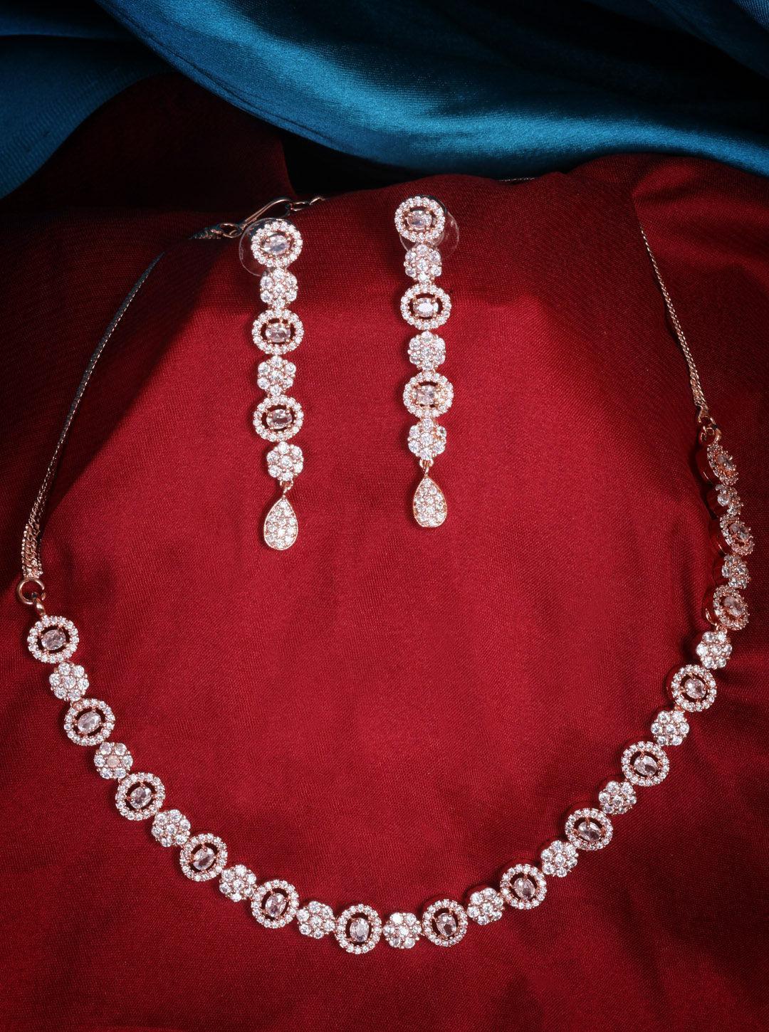 Premium Rose Gold Plated with sparkling White CZ stones designer Necklace Set 8949N - Griiham