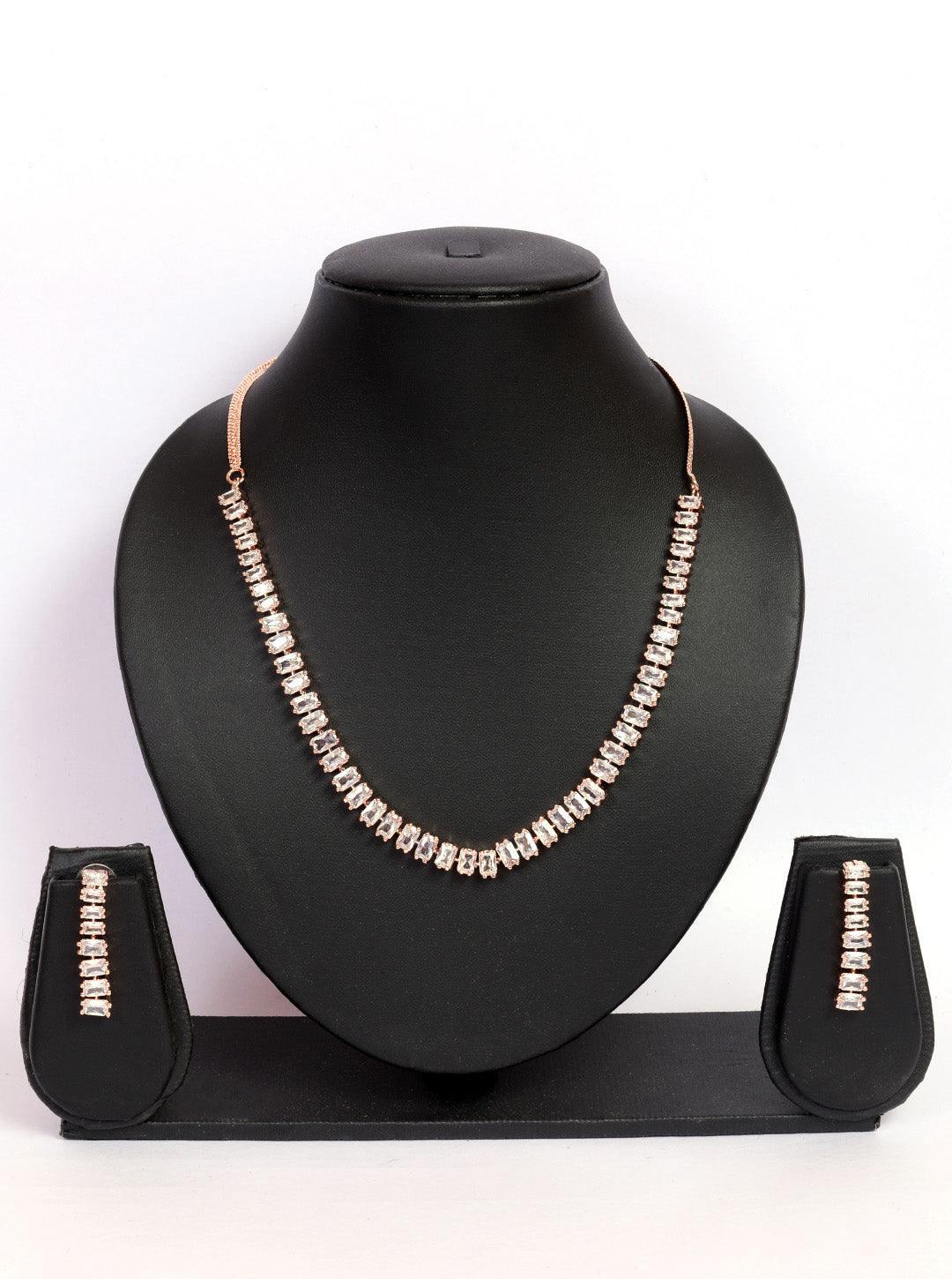 Premium Rose Gold Plated with sparkling white CZ stones Solitaire design Necklace set - Griiham