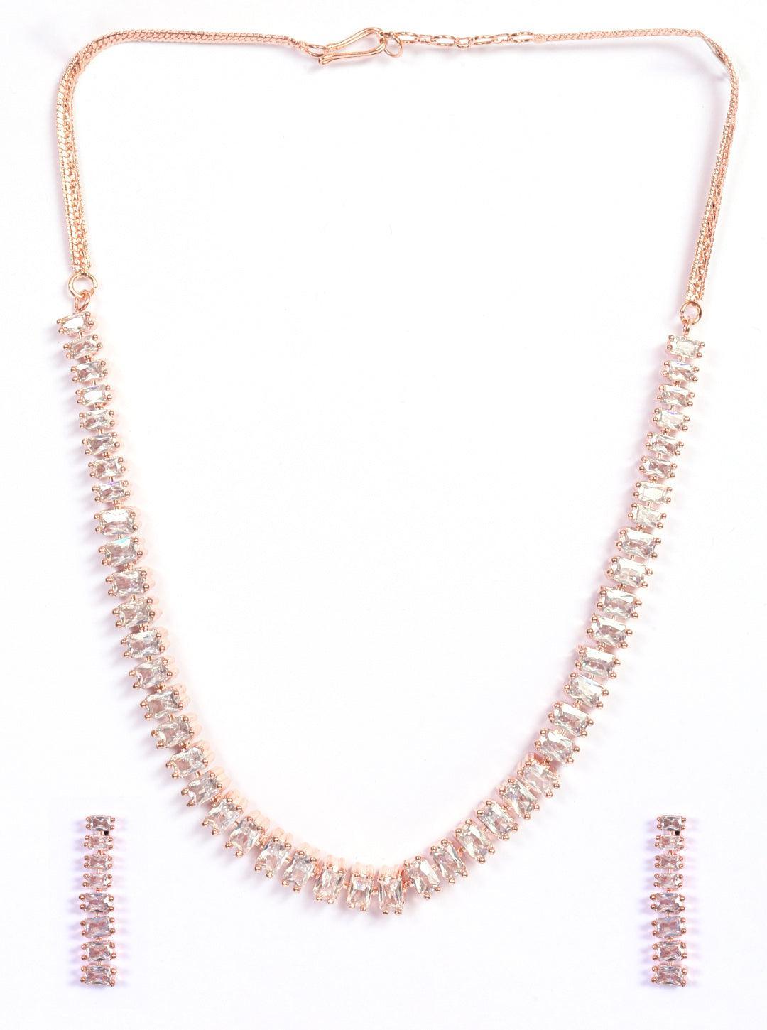 Premium Rose Gold Plated with sparkling white CZ stones Solitaire design Necklace set - Griiham