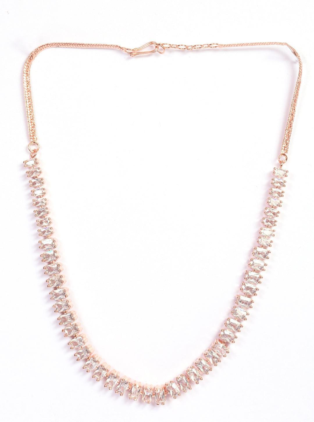 Premium Rose Gold Plated with sparkling white CZ stones Solitaire design Necklace set - Griiham