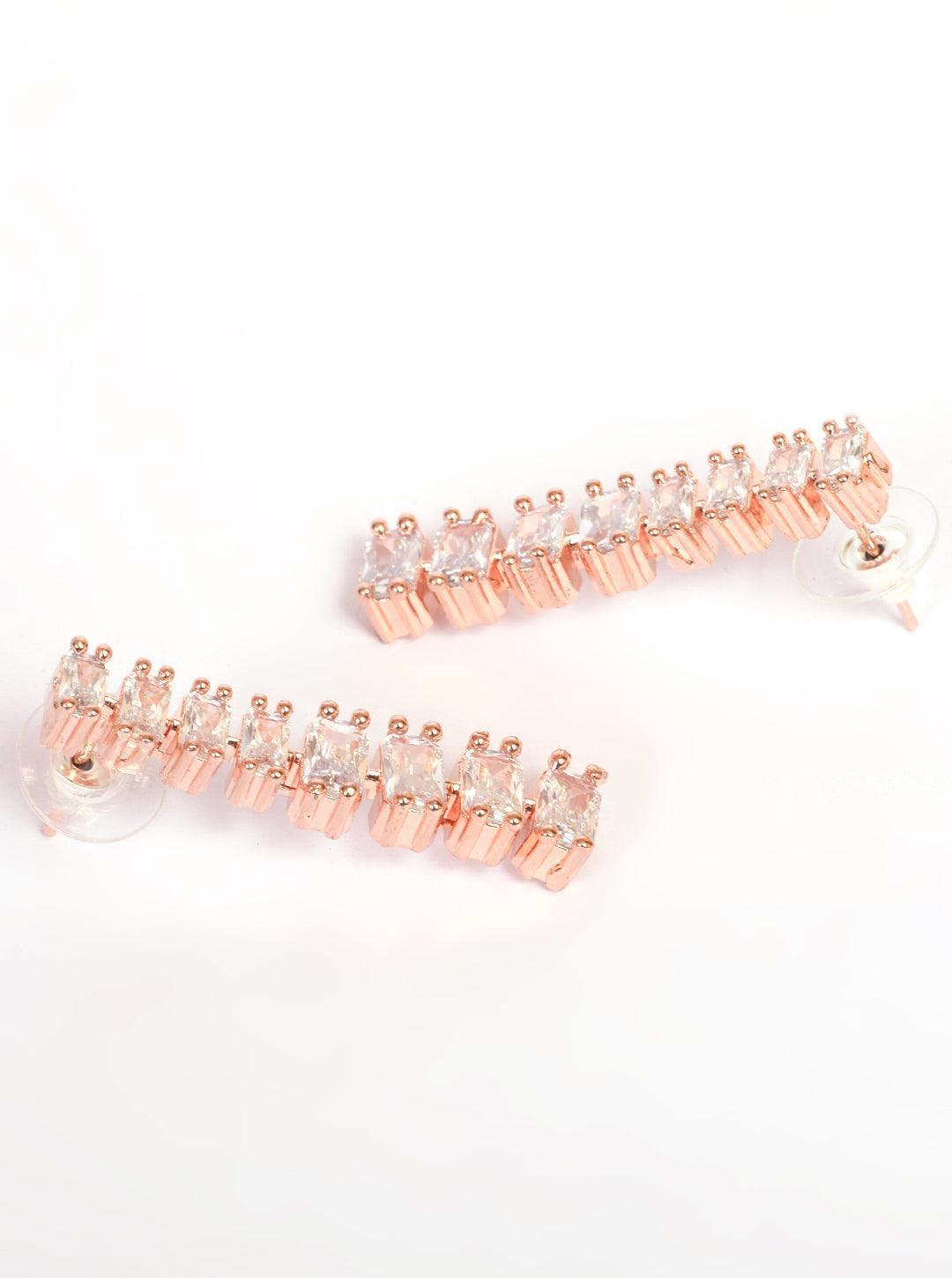 Premium Rose Gold Plated with sparkling white CZ stones Solitaire design Necklace set - Griiham