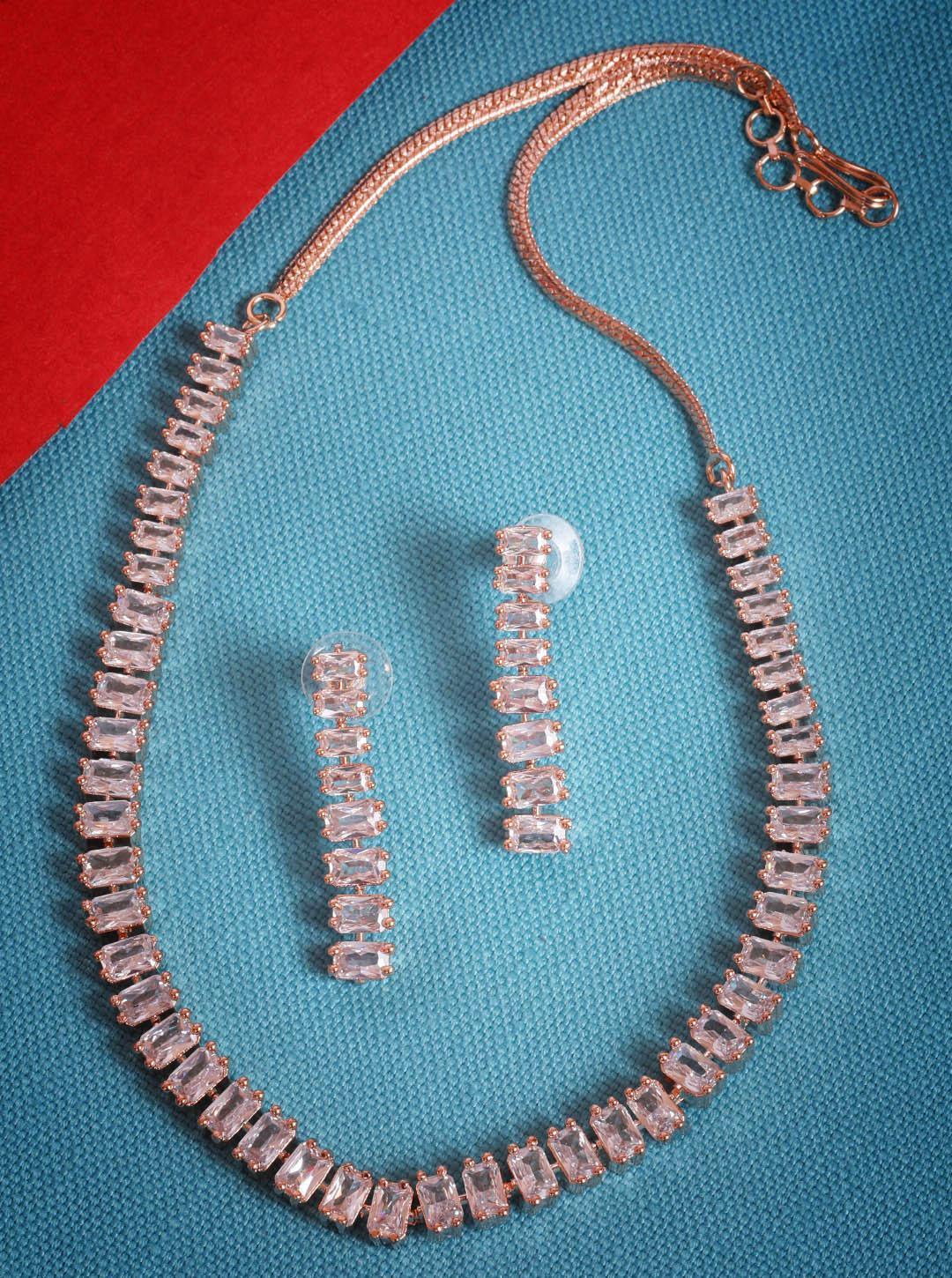 Premium Rose Gold Plated with sparkling white CZ stones Solitaire design Necklace set