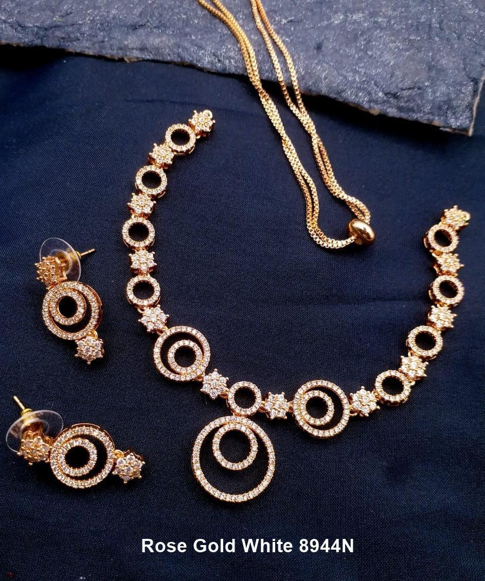 Premium Rose Gold Plated with sparkling white CZ stones designer Necklace Set 8944N-Necklace Set-Griiham-Griiham