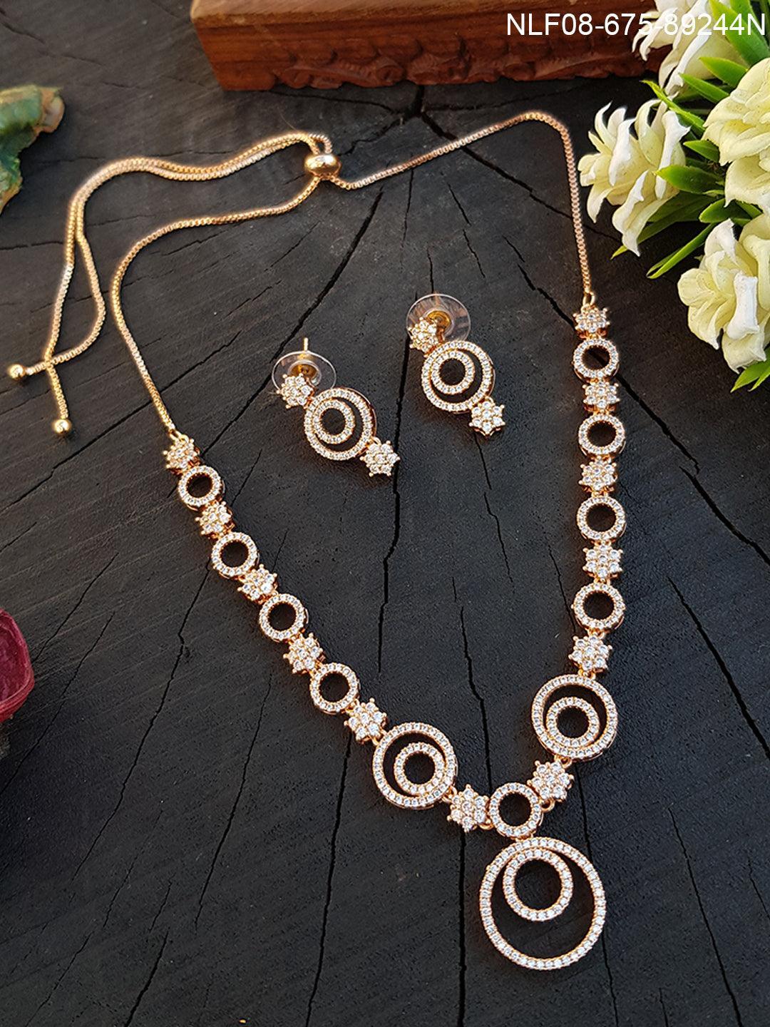Premium Rose Gold Plated with sparkling white CZ stones designer Necklace Set 8944N - Griiham