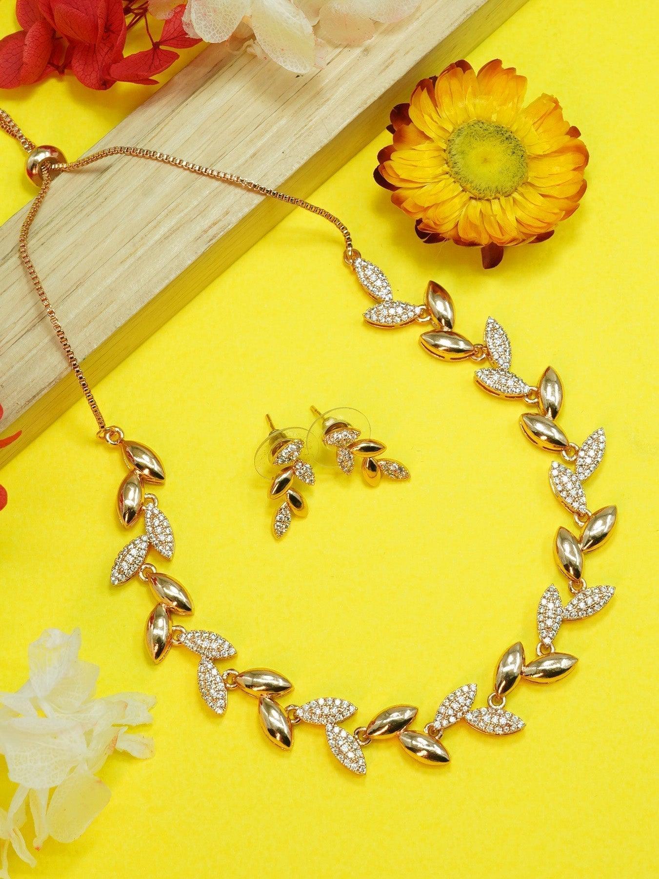Premium Rose Gold Plated with sparkling white CZ stones designer Necklace Set 8946N - Griiham