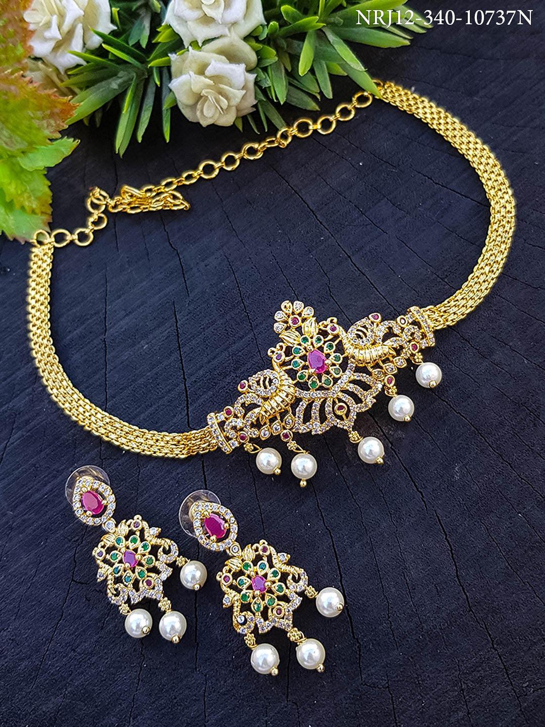 Premium Sayara Collection CZ Studded Chic Necklace Set 10737N - Griiham
