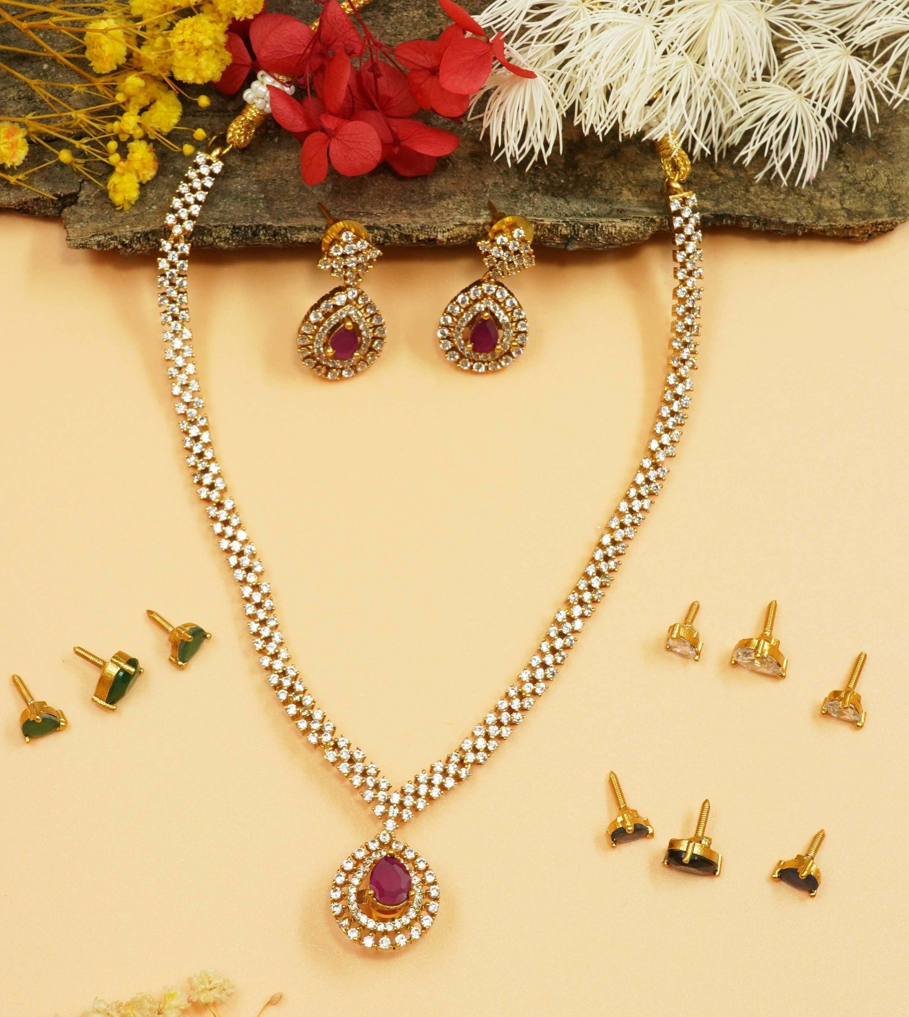 Premium Sayara Collection Designer CZ Stone Necklace Set 10418N - Griiham