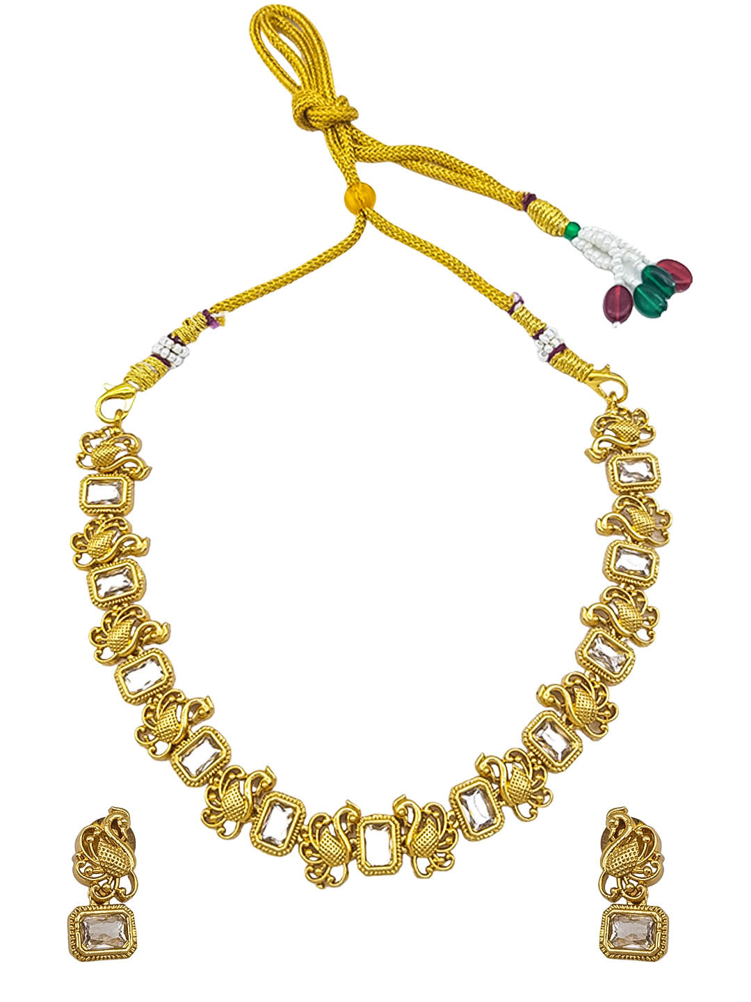 Premium Sayara Collection Elegant CZ Necklace Set with peacock 22144N
