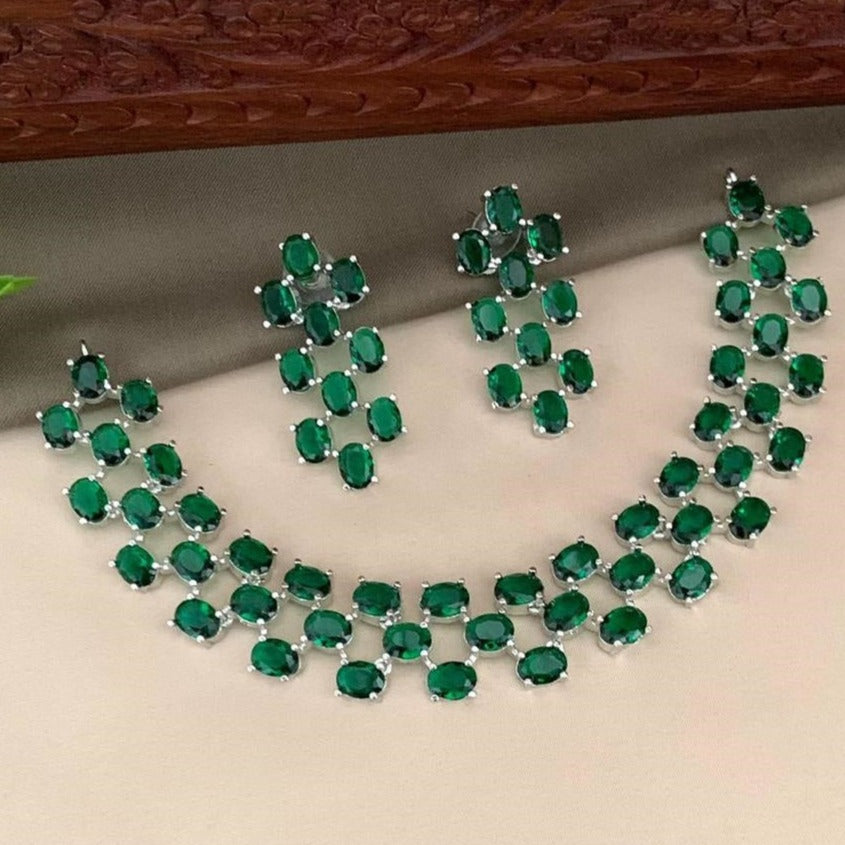 Premium Sayara Collection Elegant Emerald & CZ Necklace Set 22180N