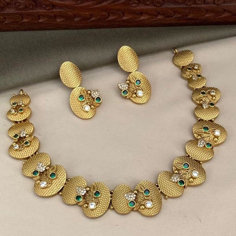 Premium Sayara Collection Elegant Emerald & CZ Necklace Set 22204N