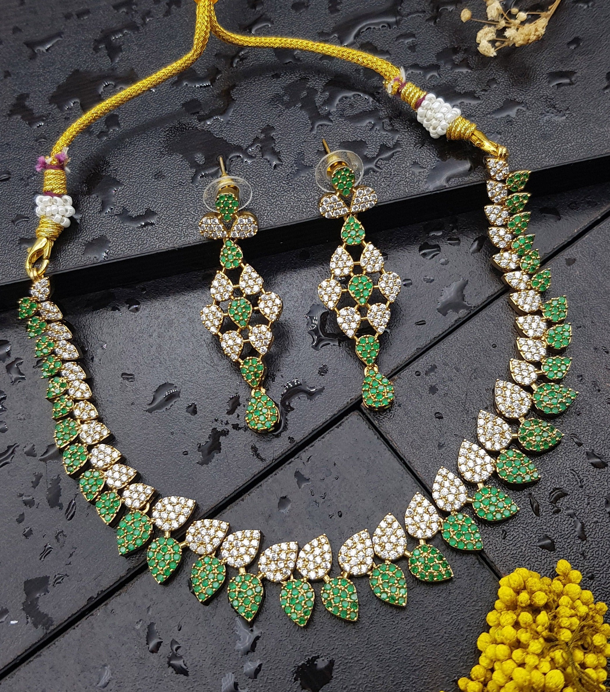 Premium Sayara Collection Elegant Emerald & CZ Necklace Set 22227N