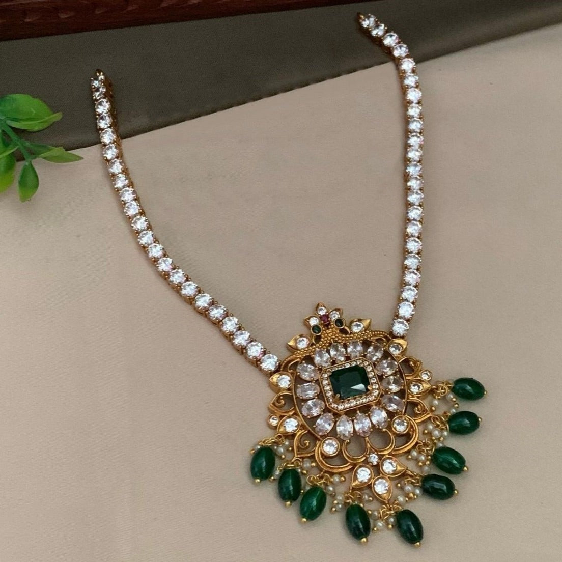 Premium Sayara Collection Elegant Emerald stones CZ Necklace Set 22172N