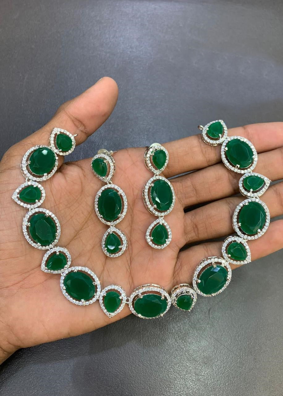 Premium Sayara Collection Elegant Emerald stones CZ Necklace Set 22184N