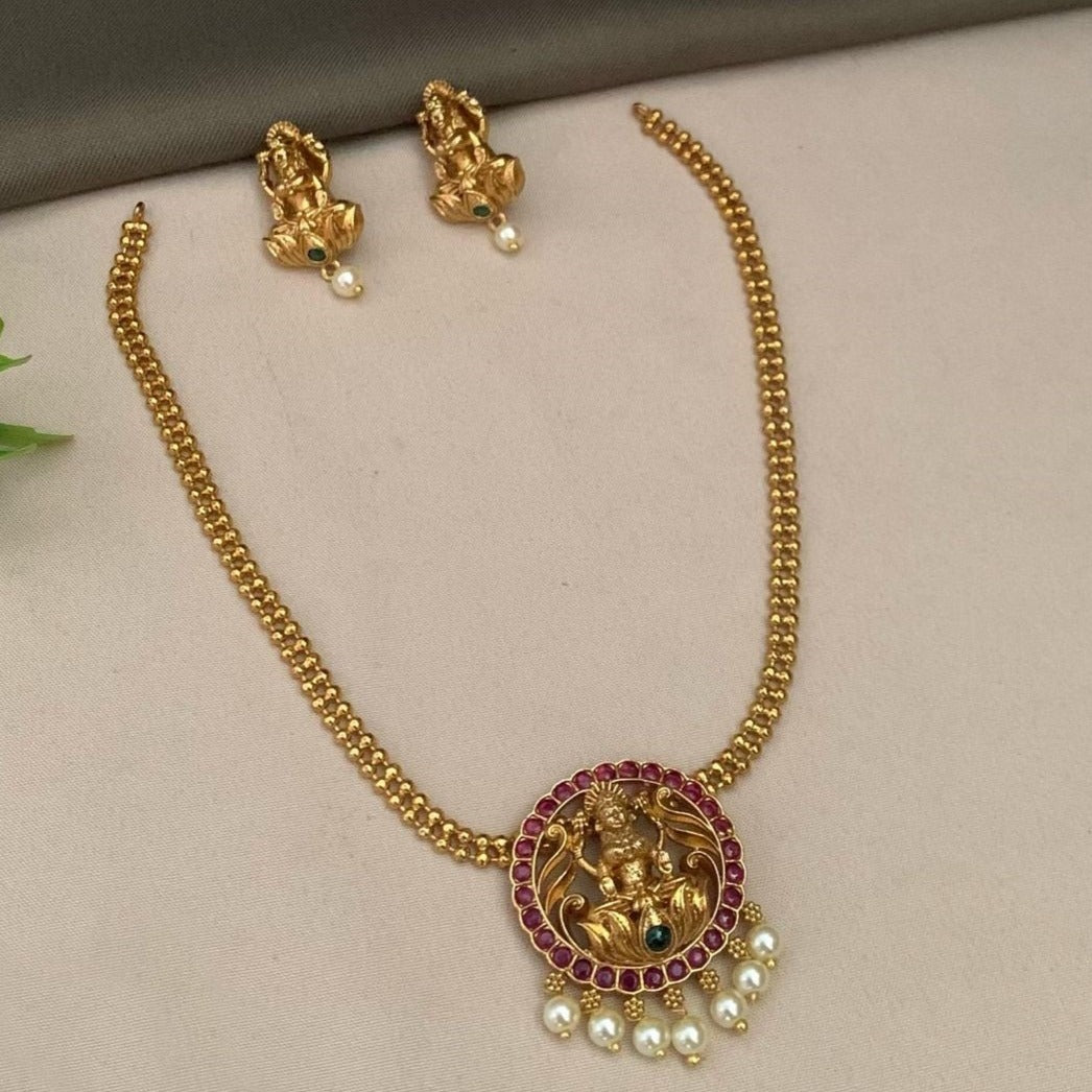 Premium Sayara Collection Elegant Ruby & CZ Laxmi Necklace Set 22147N