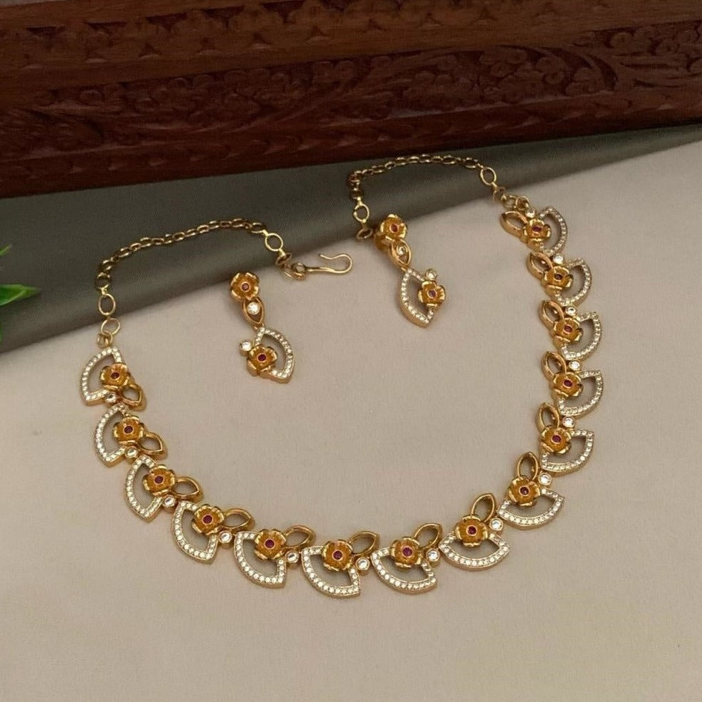 Premium Sayara Collection Elegant Ruby & CZ Necklace Set 22134N