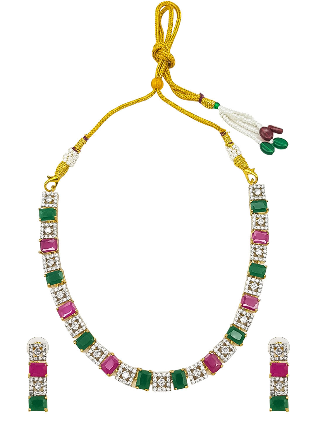 Premium Sayara Collection Elegant Ruby & CZ Necklace Set 22136N