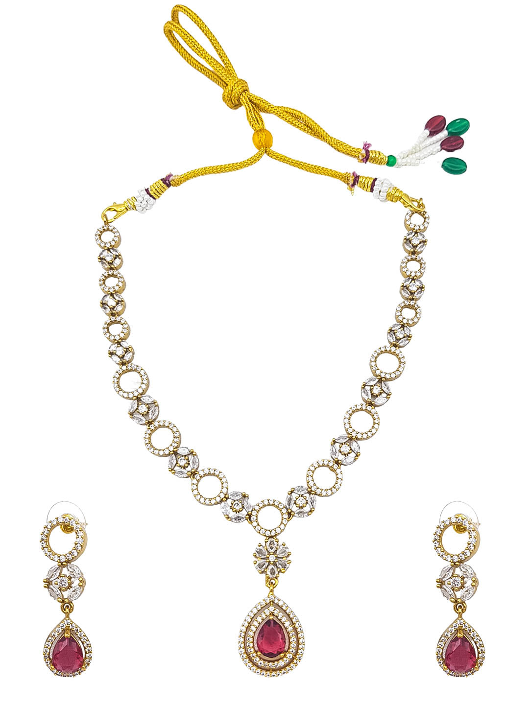 Premium Sayara Collection Elegant Ruby & CZ Necklace Set 22185N