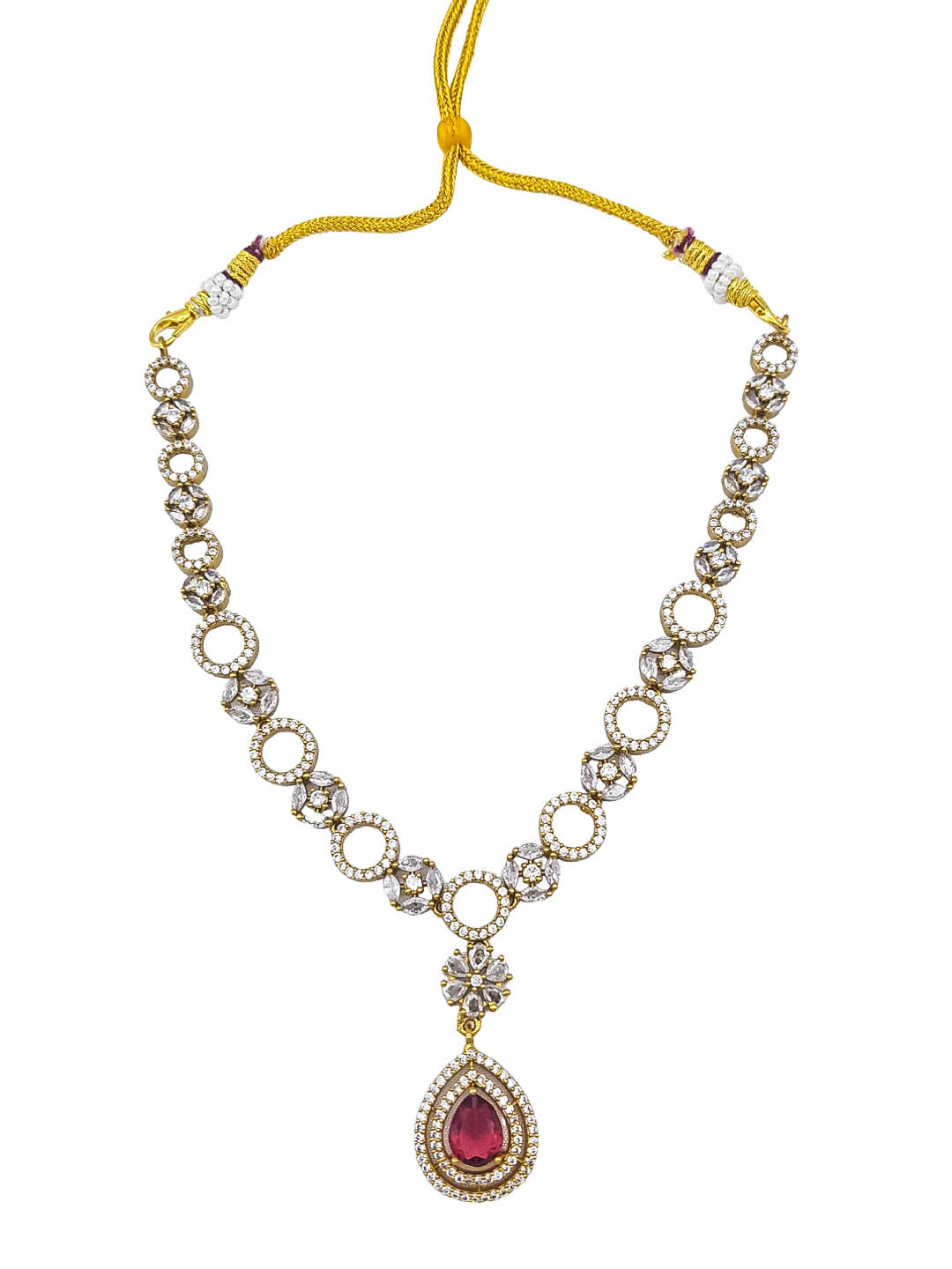 Premium Sayara Collection Elegant Ruby & CZ Necklace Set 22185N