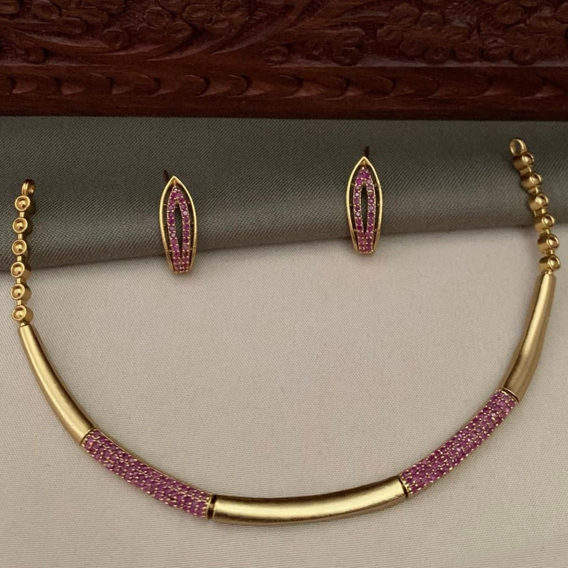 Premium Sayara Collection Elegant Ruby Necklace Set 22208N