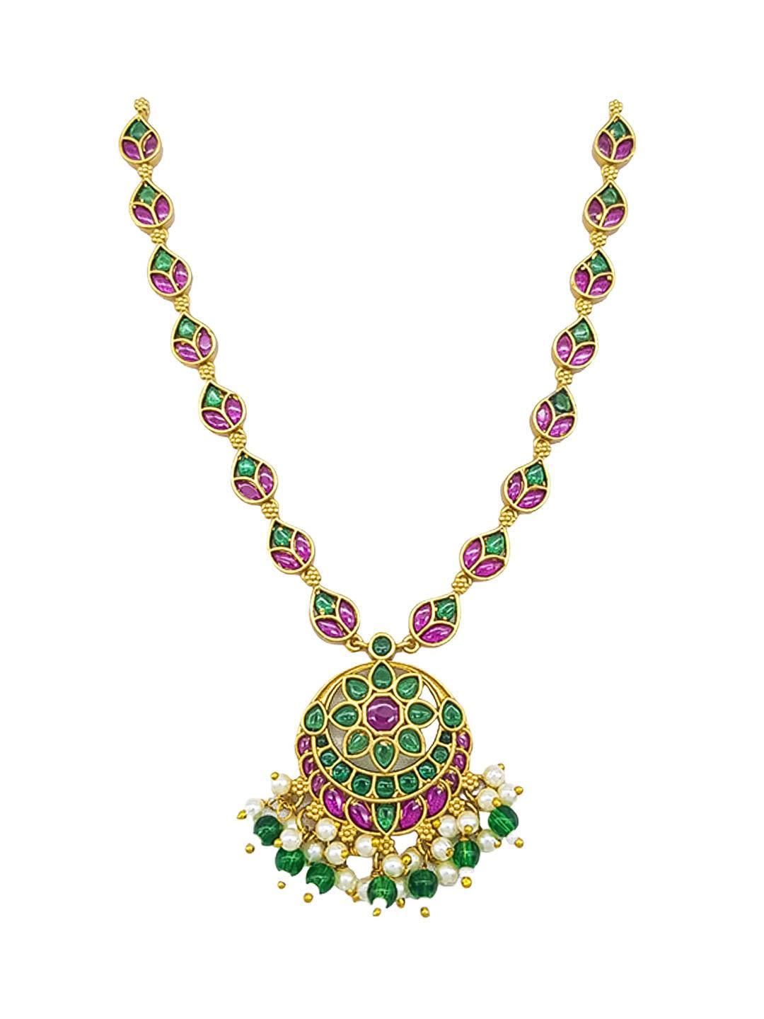Premium Sayara Collection Elegant Ruby and emerald CZ Necklace Set - Griiham