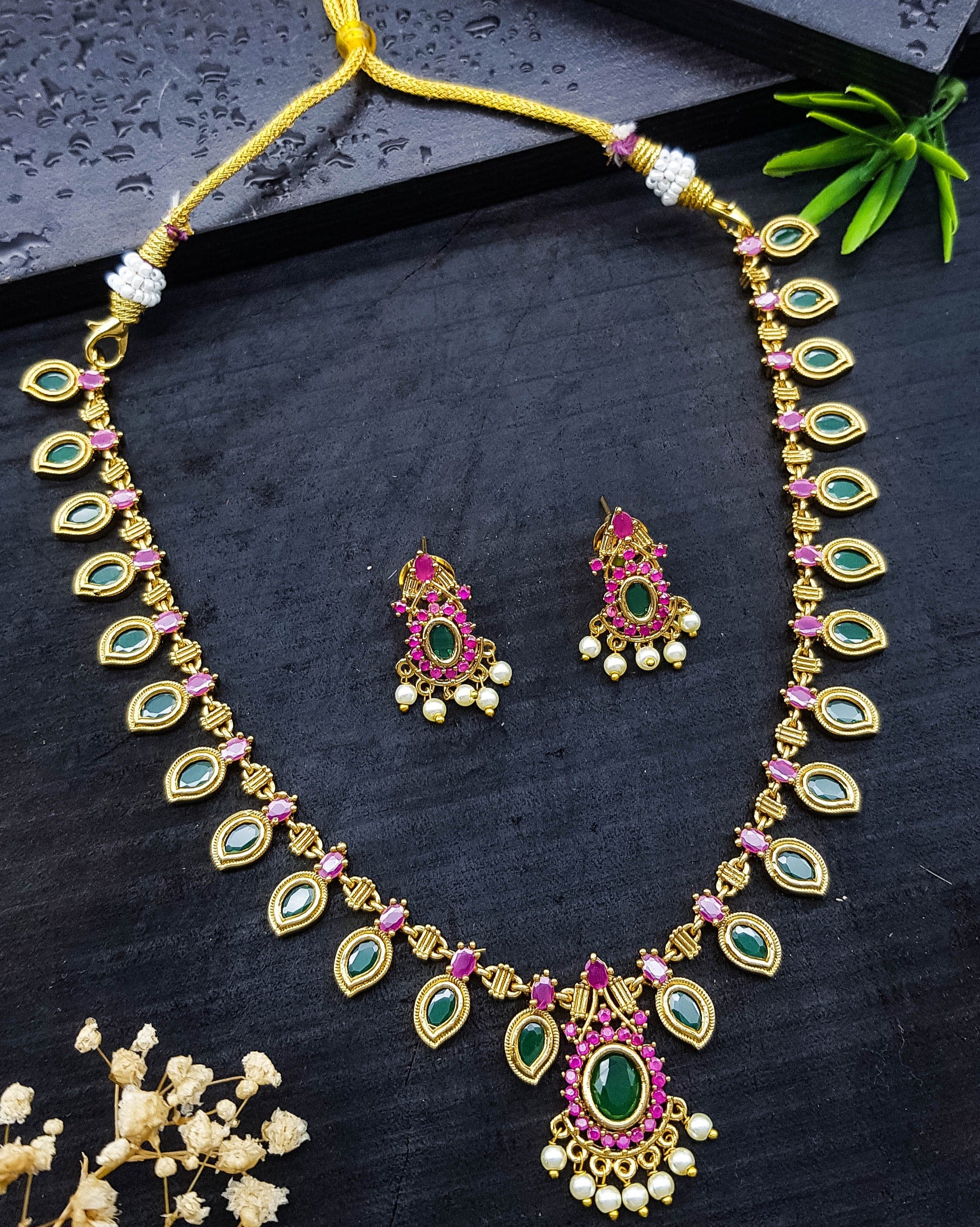 Premium Sayara Collection Elegant Ruby & emerald Necklace Set 22149N