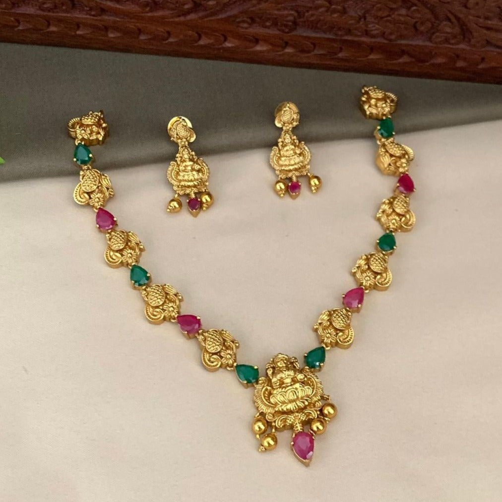 Premium Sayara Collection Elegant Ruby & emerald Necklace Set with laxmi 22146N