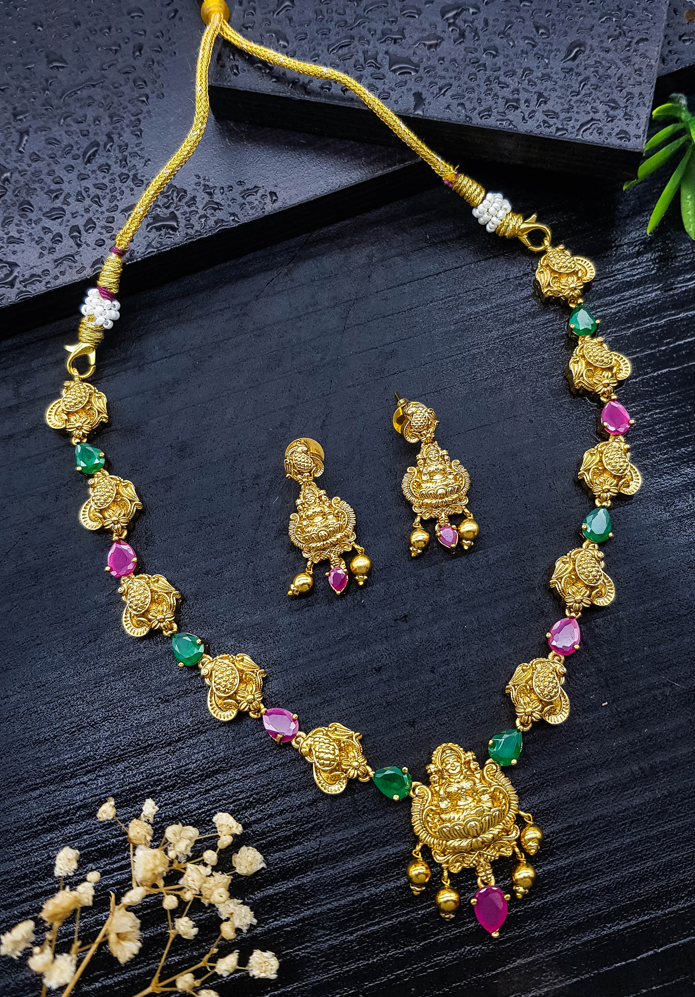 Premium Sayara Collection Elegant Ruby & emerald Necklace Set with laxmi 22146N