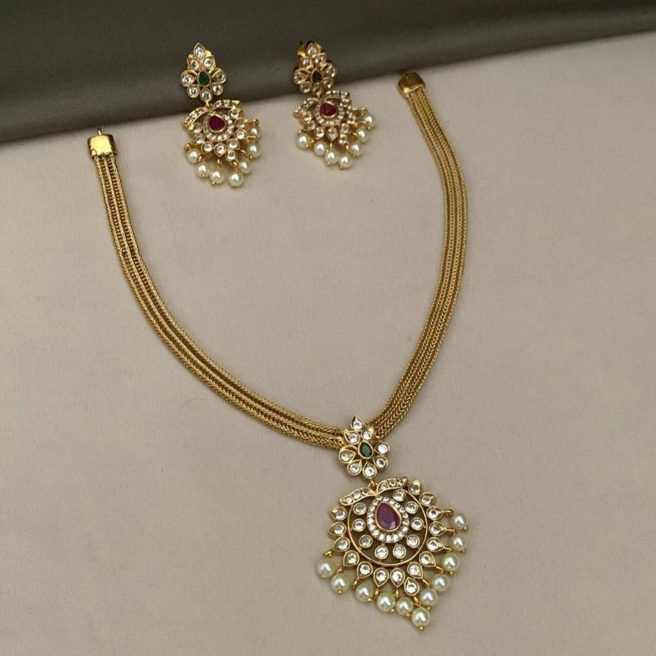 Premium Sayara Collection Elegant Ruby,Emerald & CZ Necklace Set 22193N