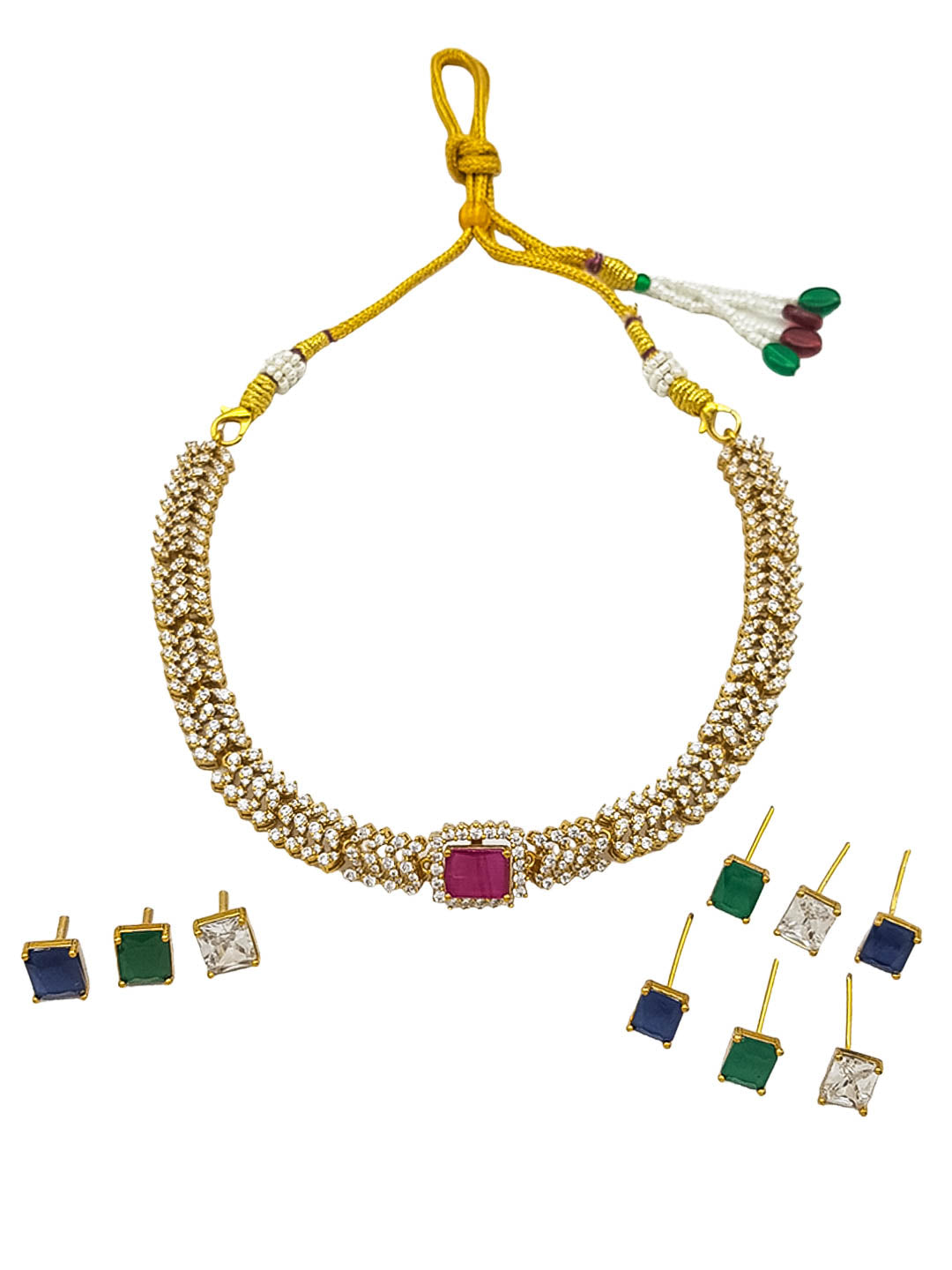 Premium Sayara Collection Interchangeable Stone Choker Necklace Set 22151N