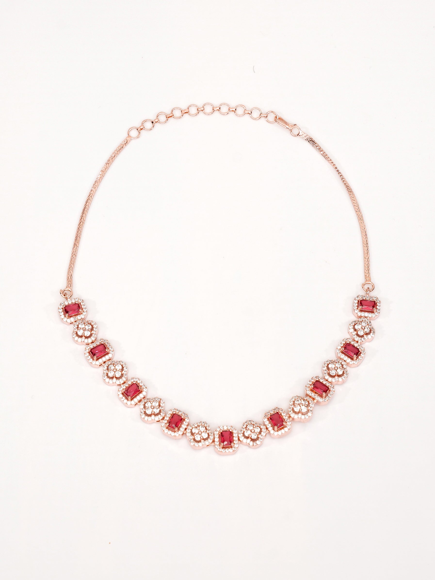 Premium Sayara Collection Rose Gold Plated Necklace set white CZ Stone 8814N
