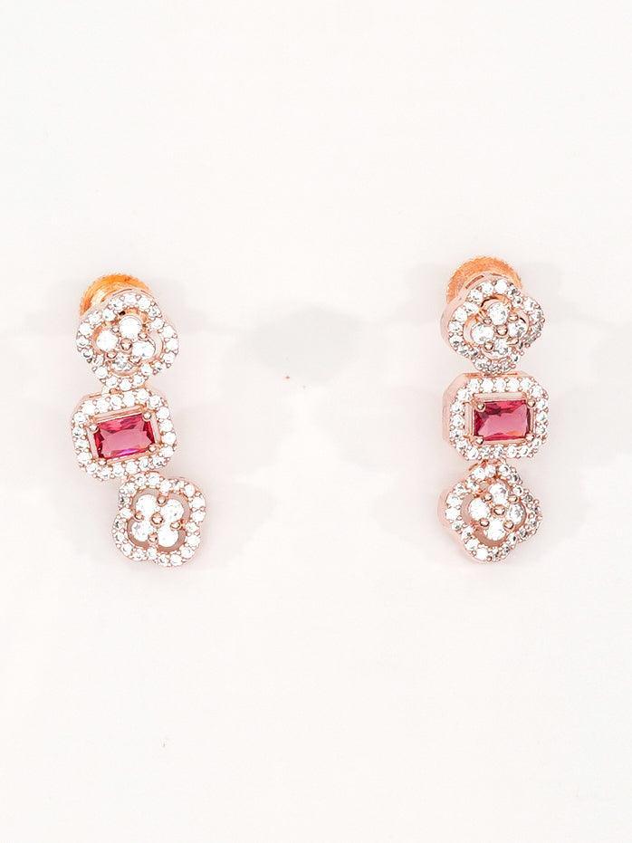 Premium Sayara Collection Rose Gold Plated Necklace set white CZ Stone 8814N