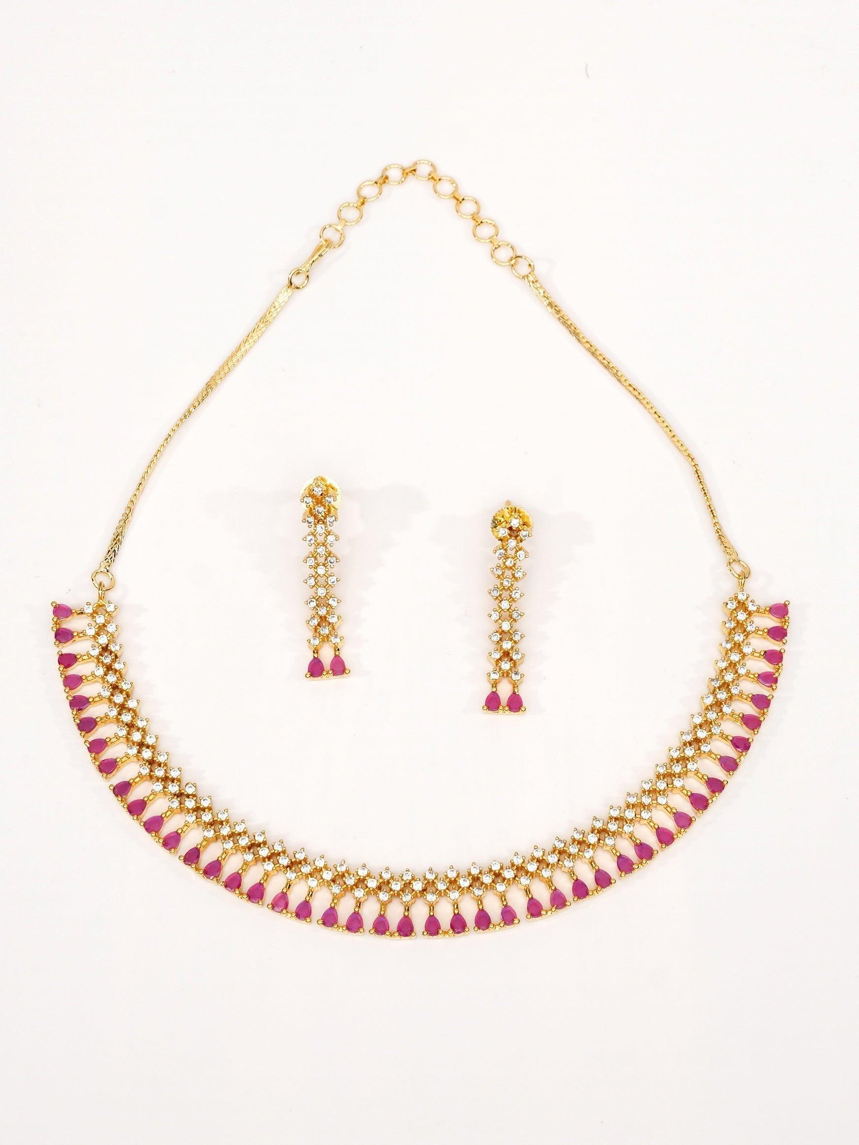 Premium Sayara Collection Star Necklace set with drop shaped Red stones 8750N - Griiham