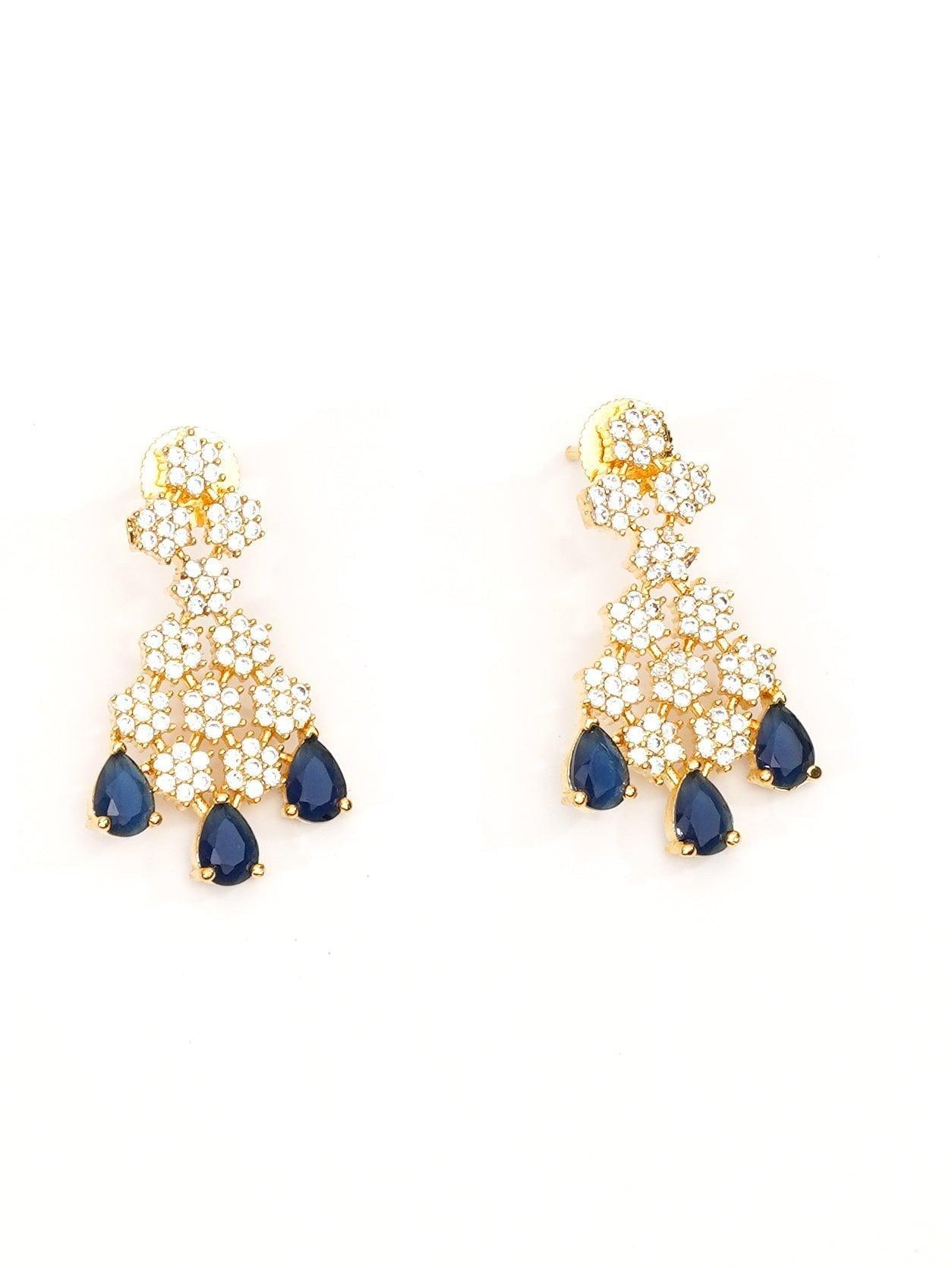 Premium Sayara Collection Two line star Necklace with Blue CZ Stones 8739N - Griiham