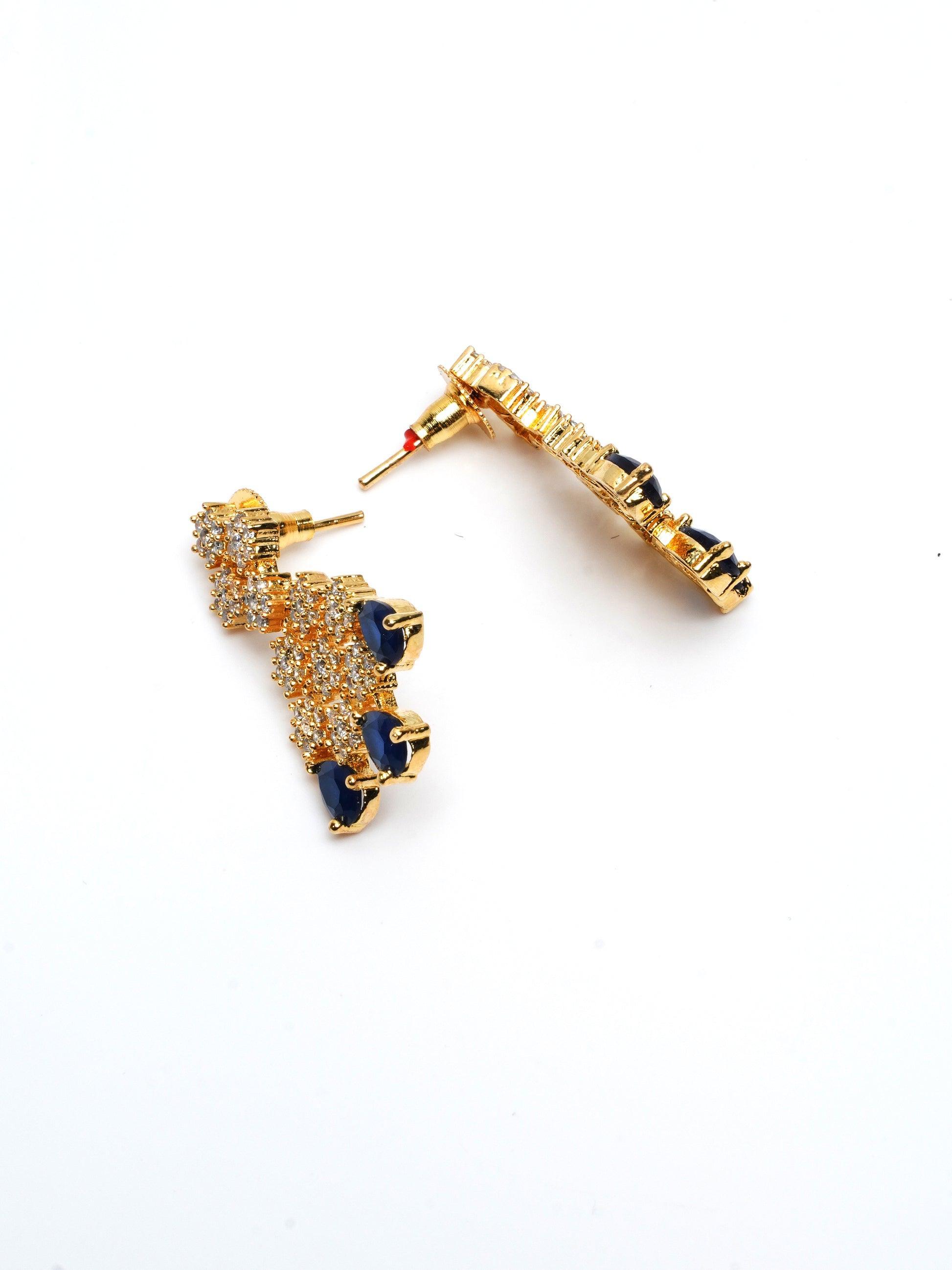 Premium Sayara Collection Two line star Necklace with Blue CZ Stones 8739N - Griiham
