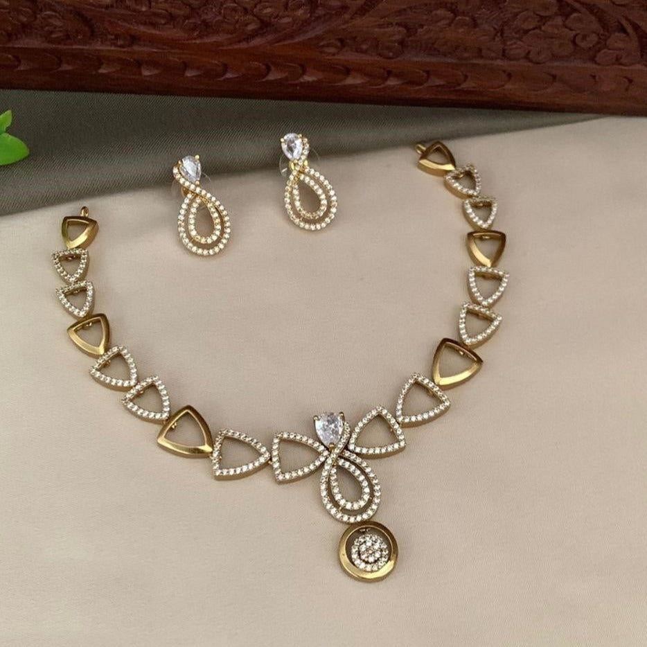 Premium Sayara Collection gold polish Cz Zercon Necklace Set 22132N