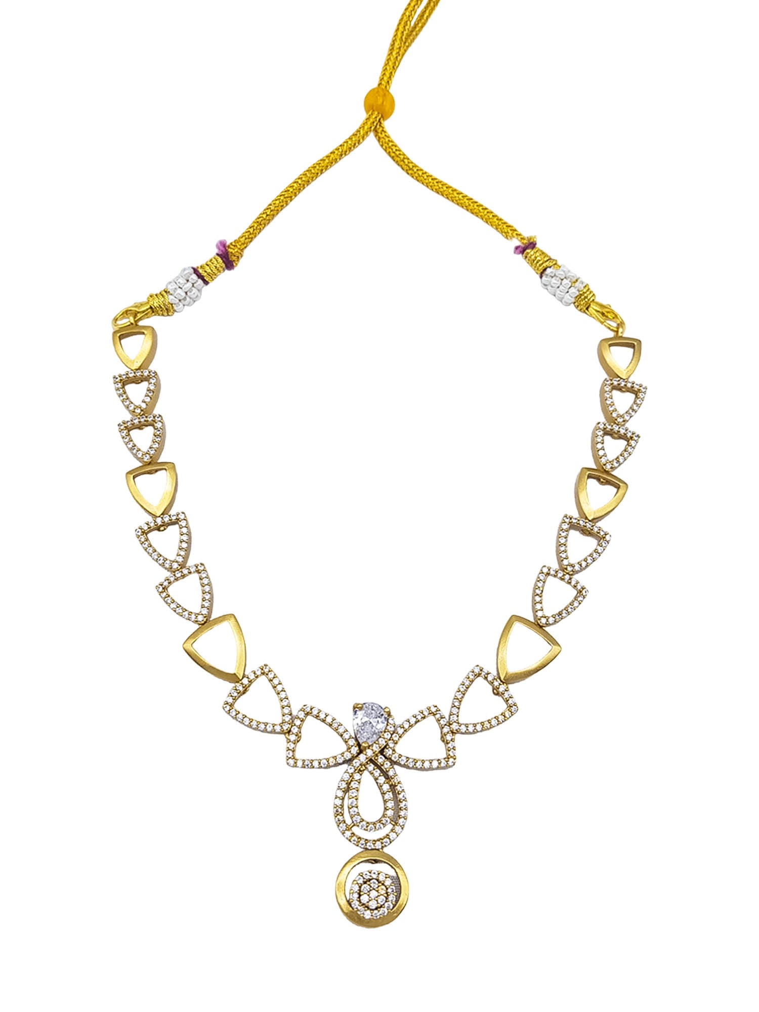 Premium Sayara Collection gold polish Cz Zercon Necklace Set 22132N