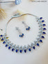 Premium White Gold Plated Sayara Collection designer Necklace set with blue stones 10852N - Griiham