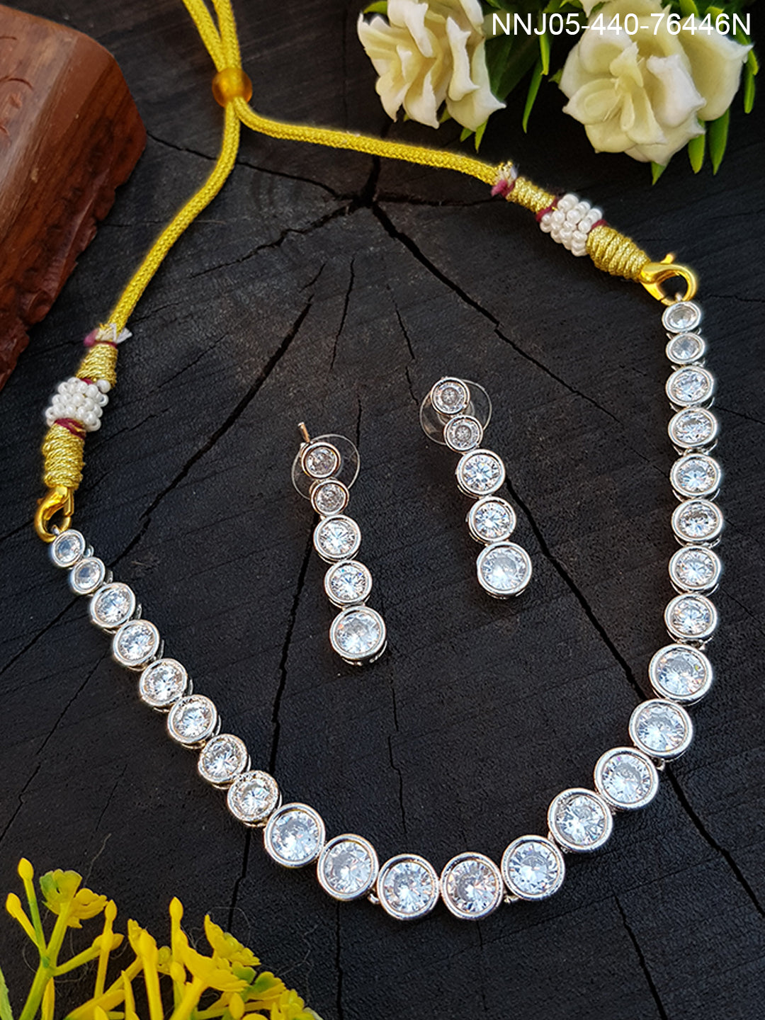 Premium White Gold cz stones Necklace set 7646N