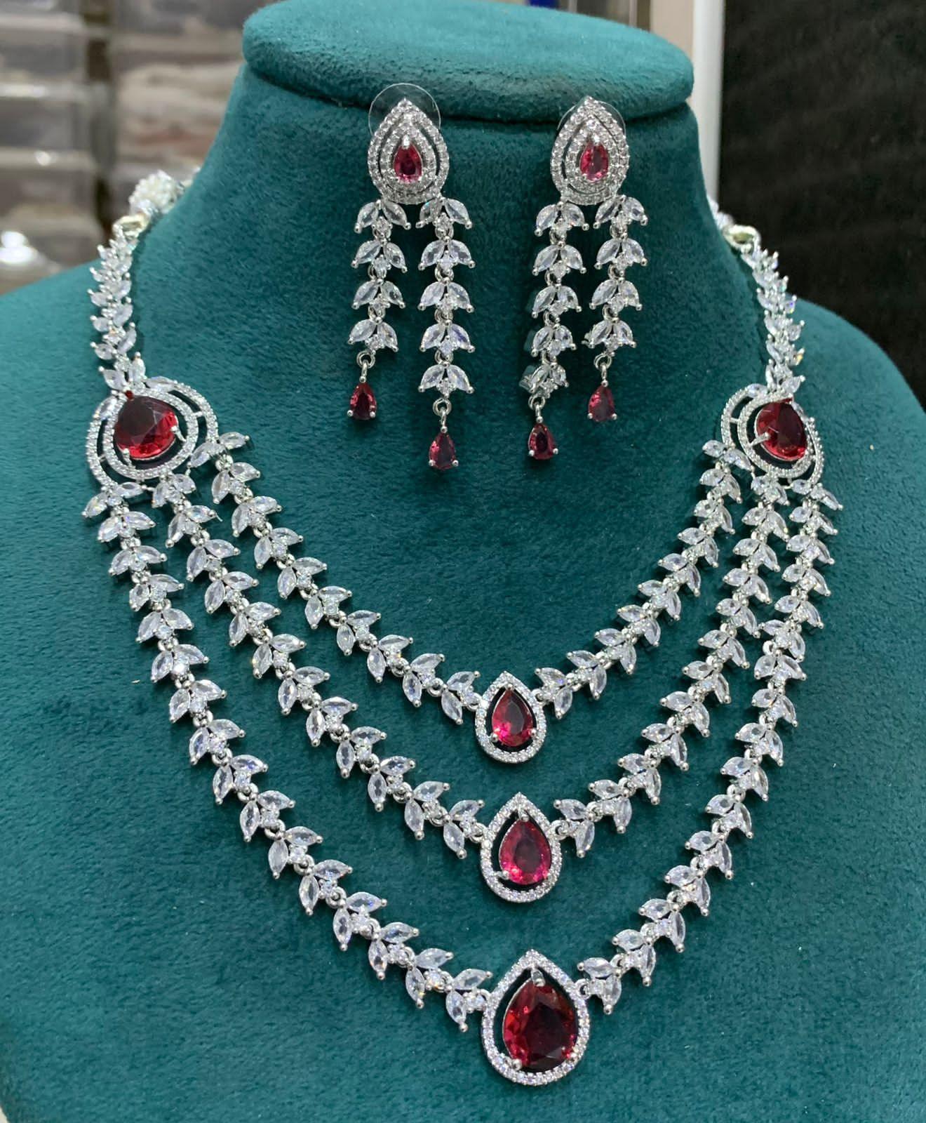 Premium White Gold plated Short AD/zercon necklace set 13106N - Griiham