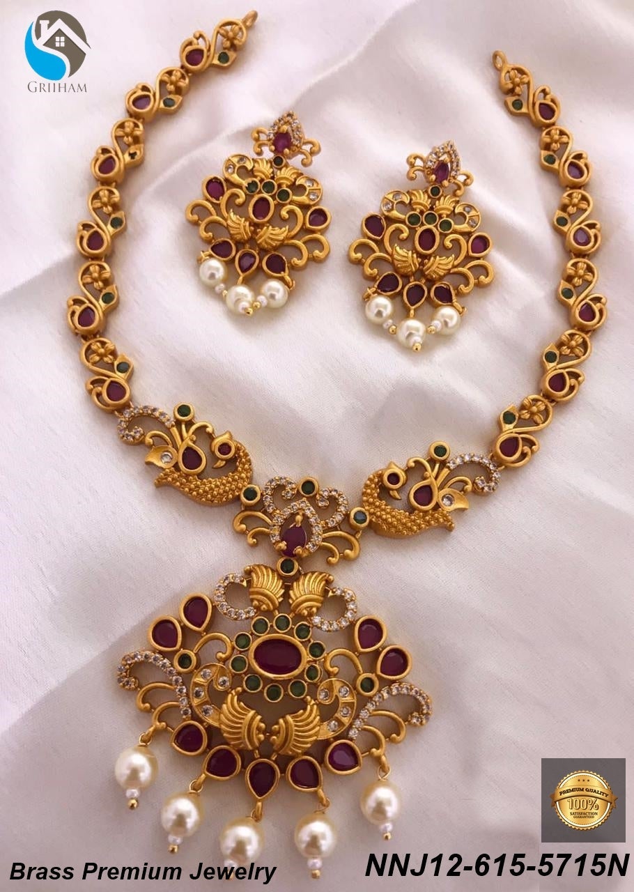 Premium brass based Necklace set ruby emerald stones 5715N