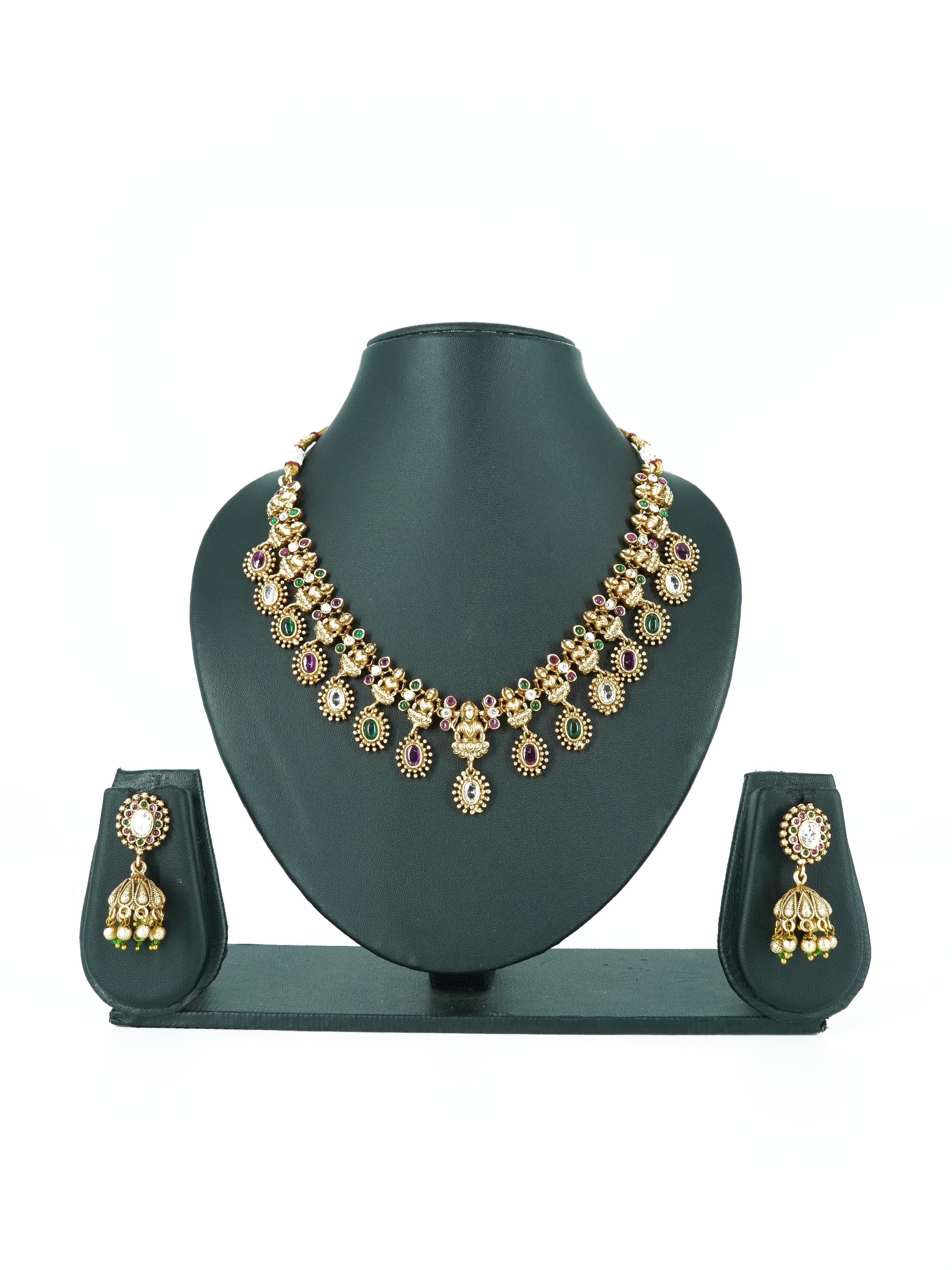 Premium gold finish Cute Short Necklace Set with Multi color AD Stones 16856N