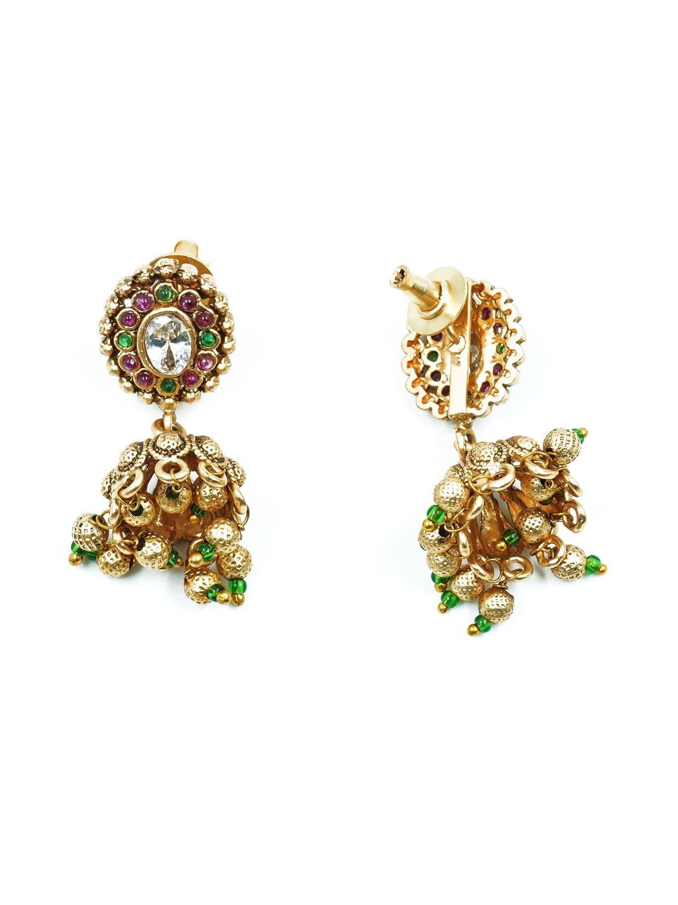 Premium gold finish Cute Short Necklace Set with Multi color AD Stones 16856N - Griiham