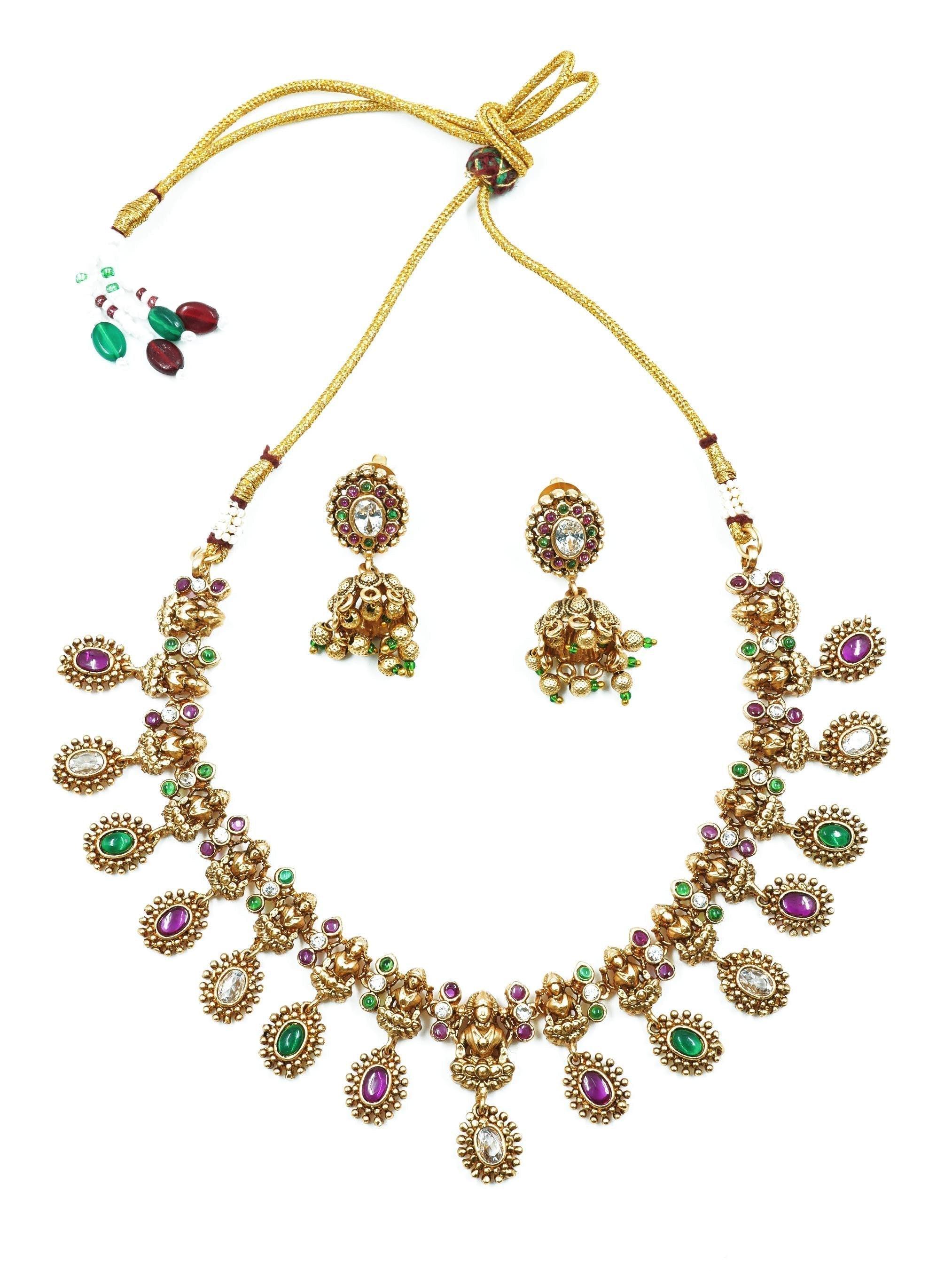 Premium gold finish Cute Short Necklace Set with Multi color AD Stones 16856N - Griiham