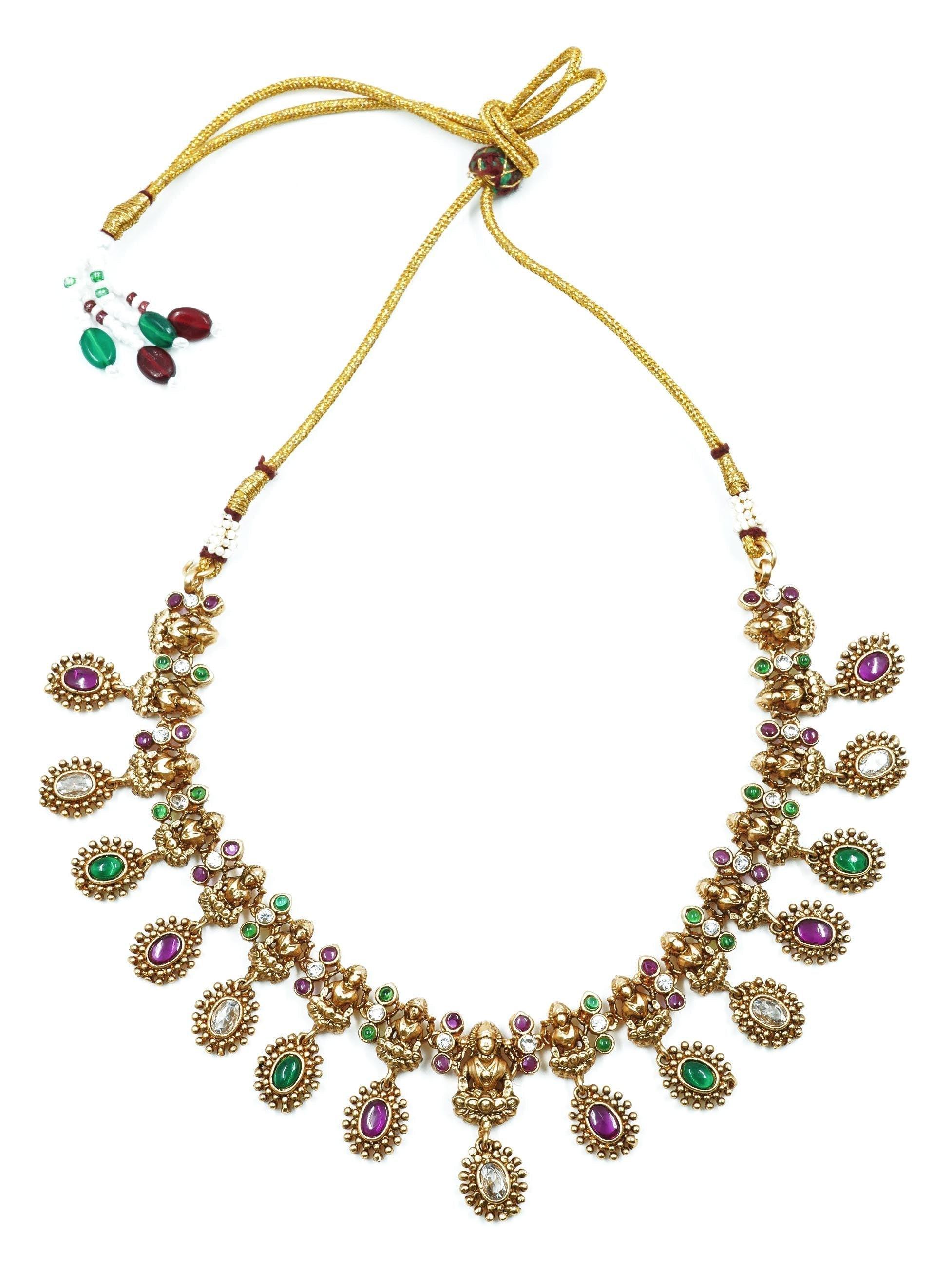 Premium gold finish Cute Short Necklace Set with Multi color AD Stones 16856N - Griiham