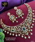 Premium gold finish Kasu LaxmiShort necklace set with colored kempu stones 9407N