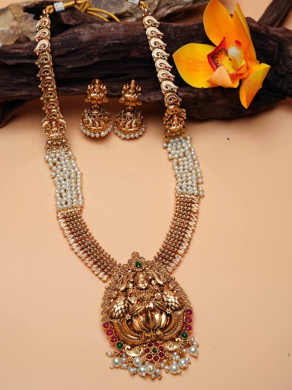 Premium gold finish Long Hara Necklace Set with AD Stones 16854N