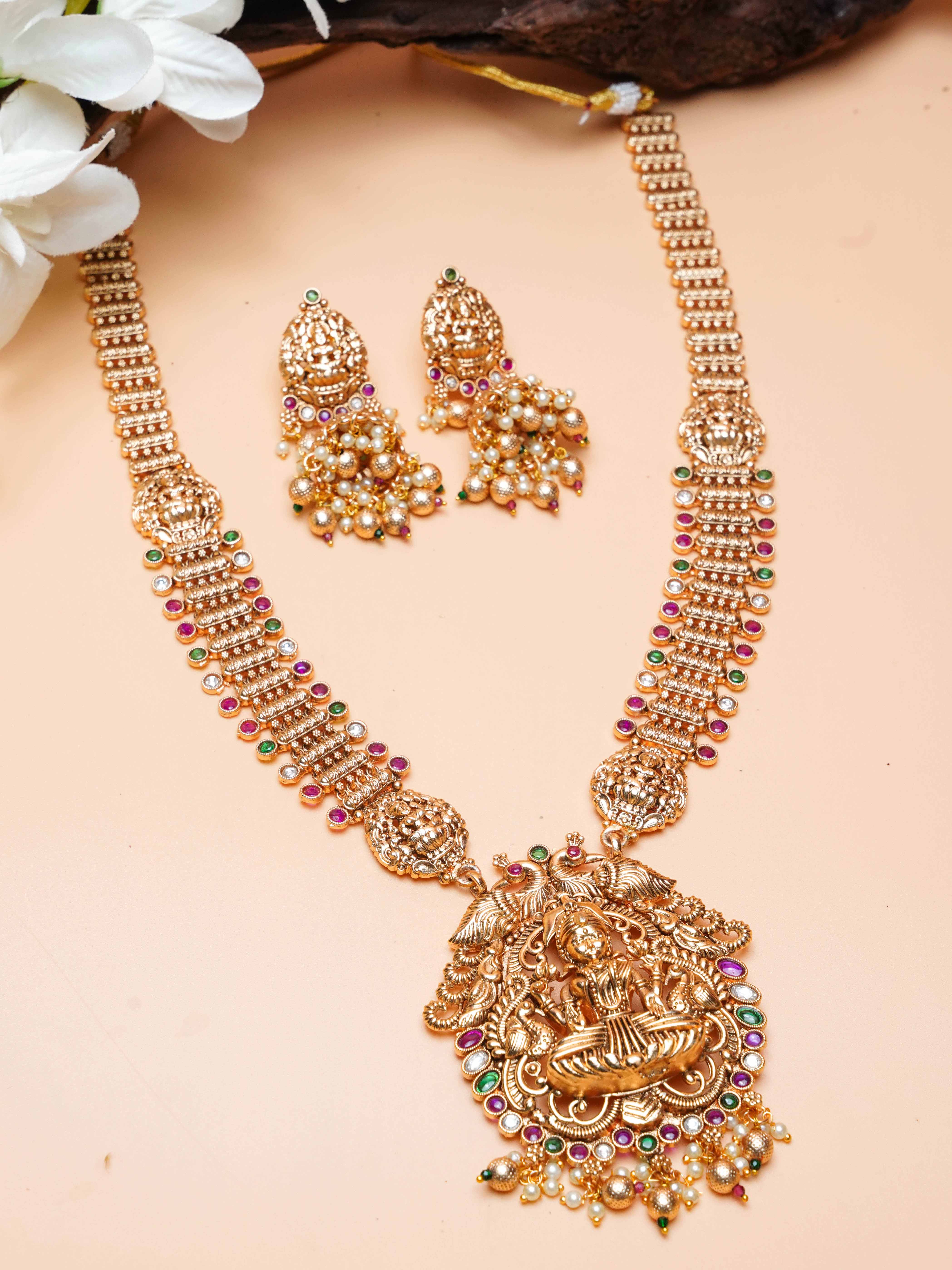 Premium gold finish Long Hara Necklace Set with AD Stones 16865N