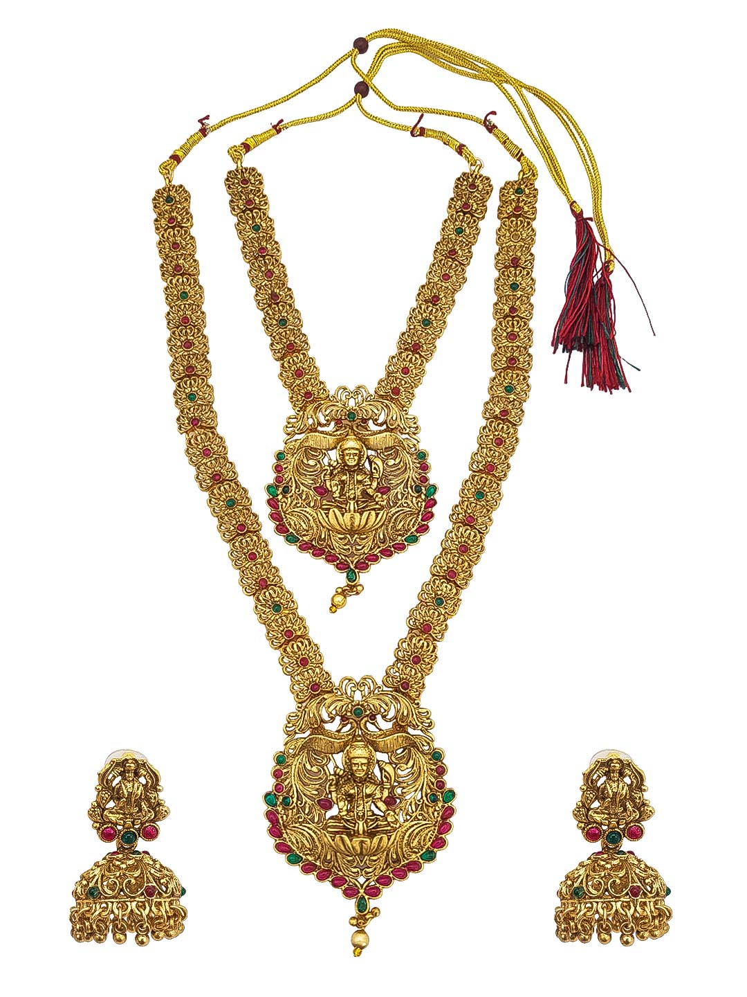 Premium gold finish Long Hara Necklace Set with CZ Stones 17370N