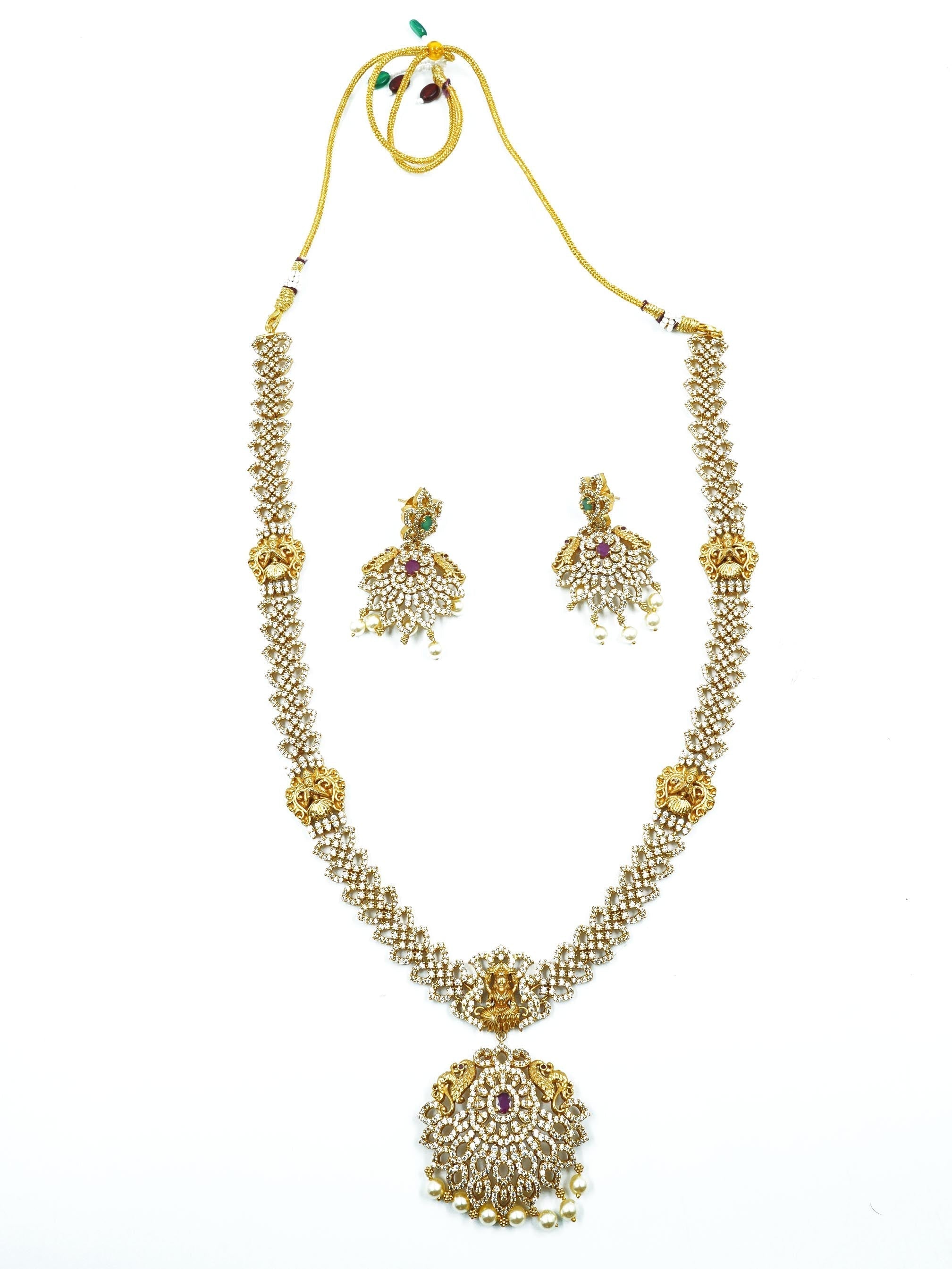 Premium gold finish Long Hara Necklace Set with CZ Stones with Tikka 16704N